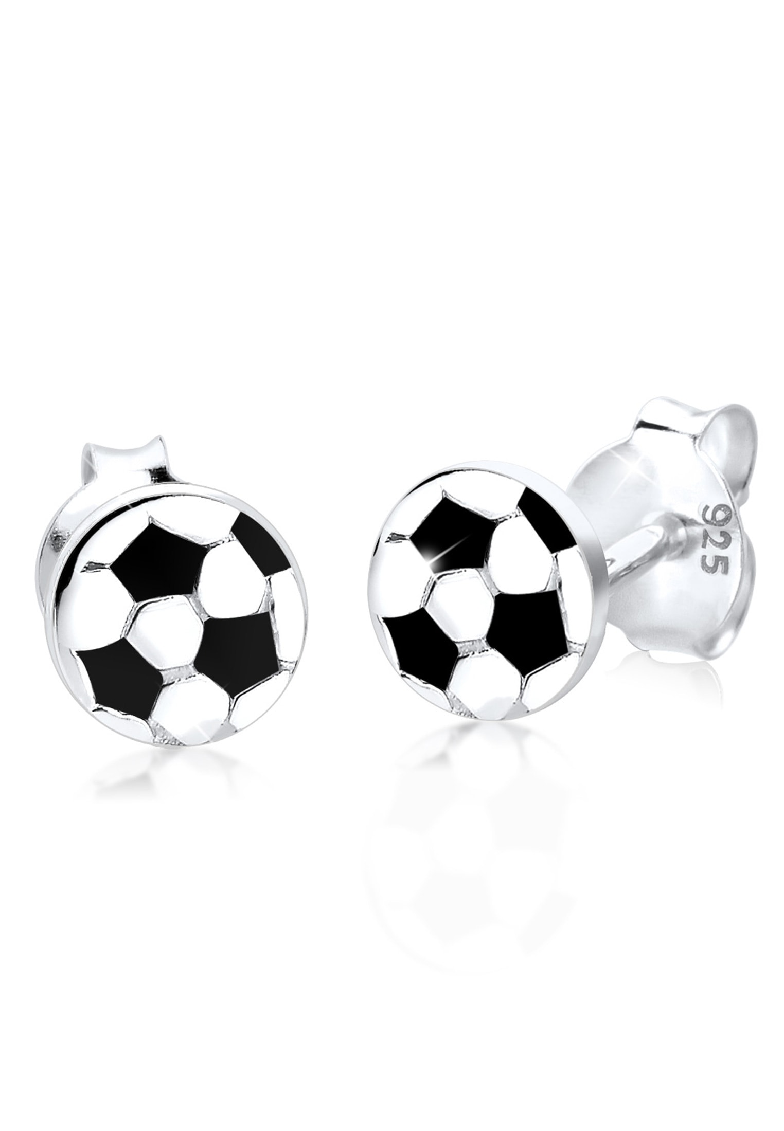 "Paar Ohrstecker ELLI ""Ohrringe Fußball WM Emaille EM Sport Meisterschaft Silber"", schwarz, Ohrringe, Damen, ohne Stein, Silber 925
