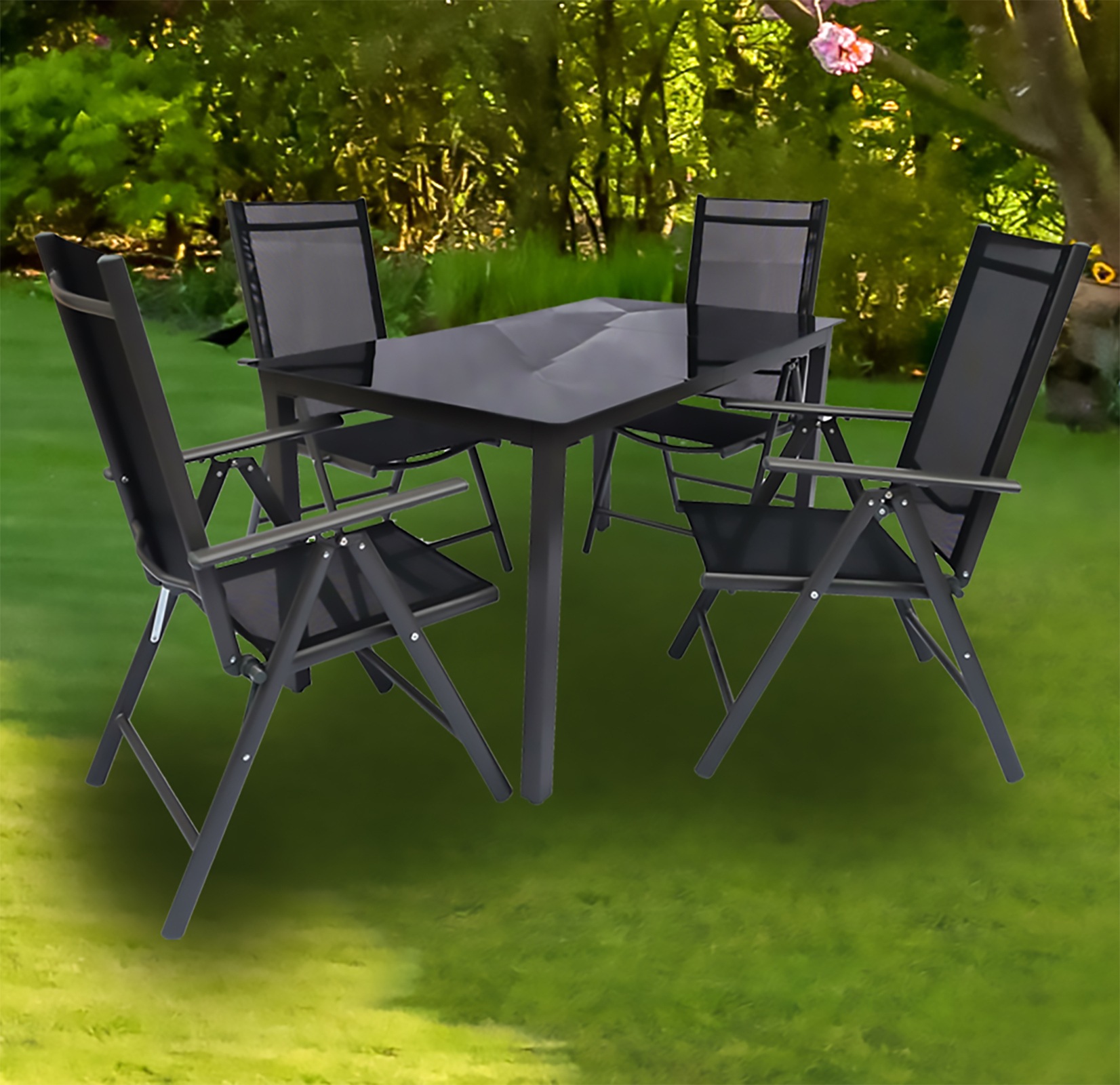VCM Garten-Essgruppe »VCM 5-tlg Gartenmöbel Set | Sitzgruppe Essgruppe | 1xTisch, 4x Stühle | Tisch Maße ca. H. 76 x B. 140 x T. 80 cm | Garten Set ¿ Stühle 140 SW«, (5 tlg., SW)