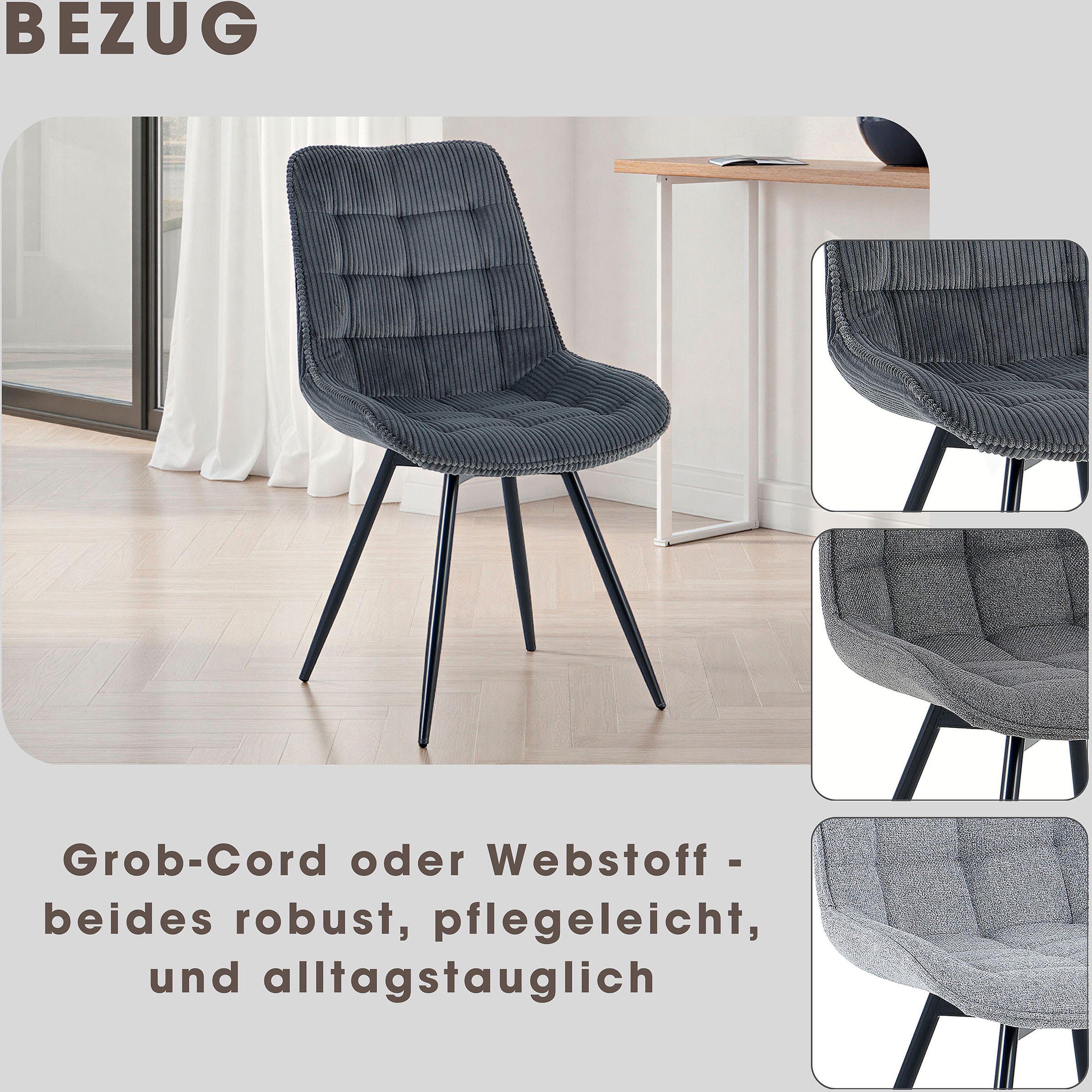 OTTO home Esszimmerstuhl »Catania« (Set) 2 Stk.bequemer Stuhl, 360 Grad drehbar in verschiedenen Stoffen und Farben.