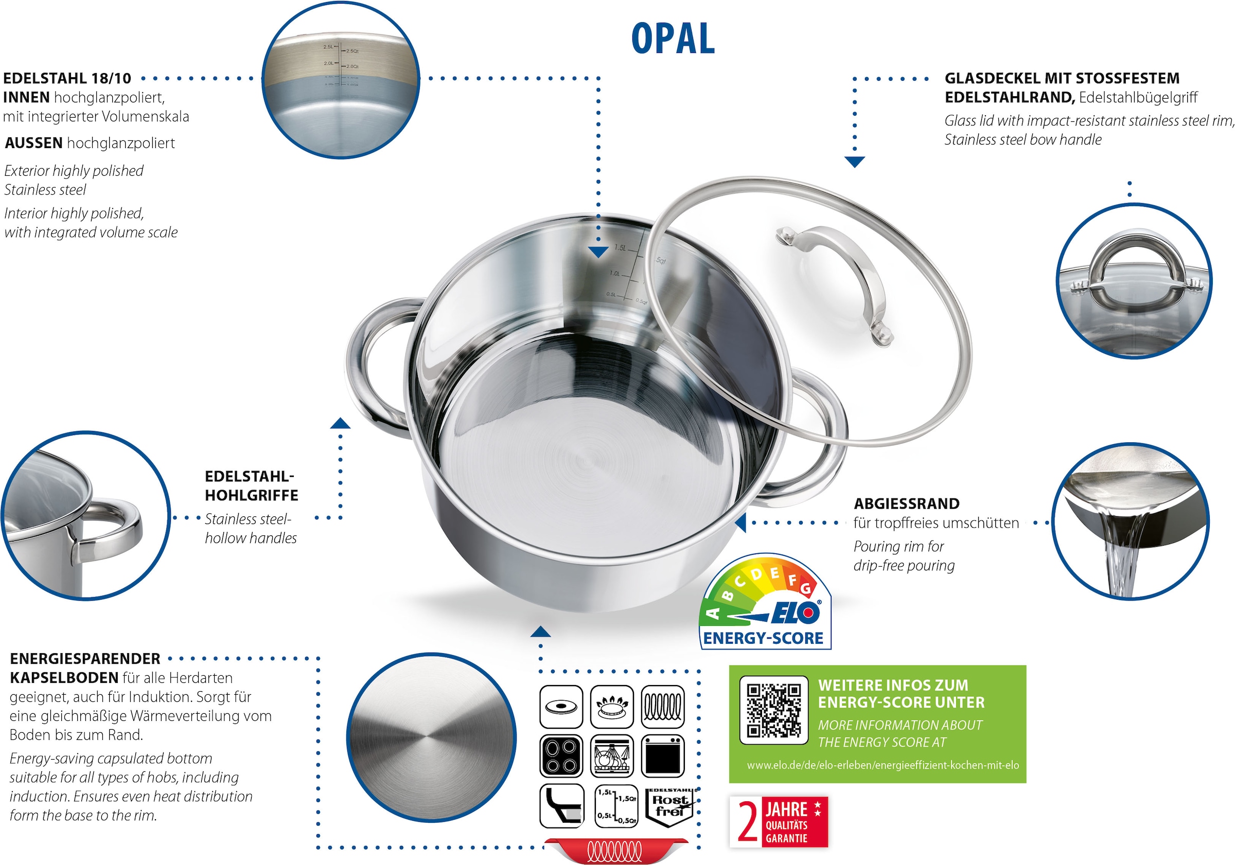 Elo Basic Kasserolle »Opal« 1 Stk. tlg. Edelstahl 18/8