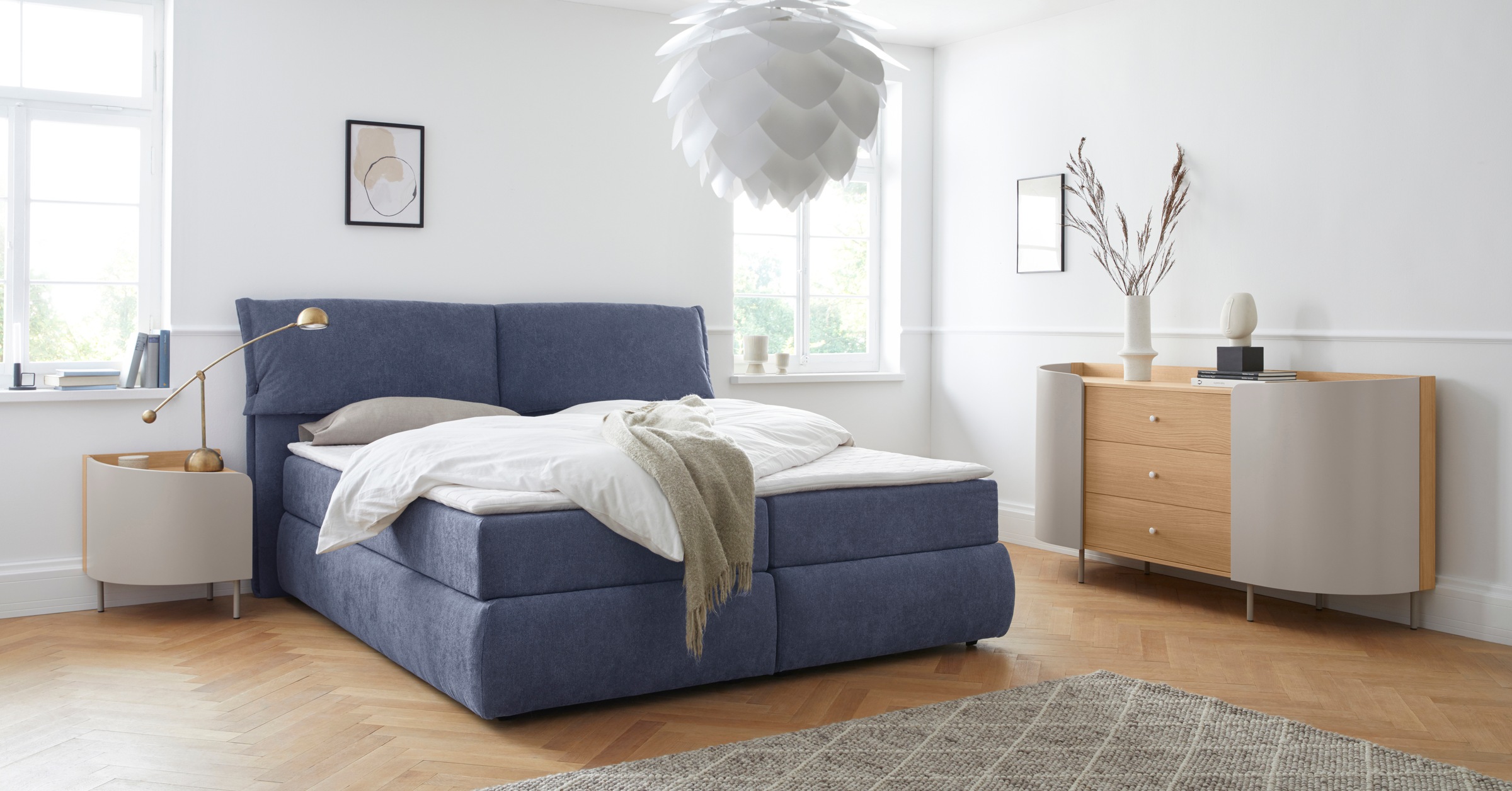andas Boxspringbett »Jenson«, in 4 Farben, 4 Breiten, 3 Matratzenarten in 2 Härtegraden, Topper
