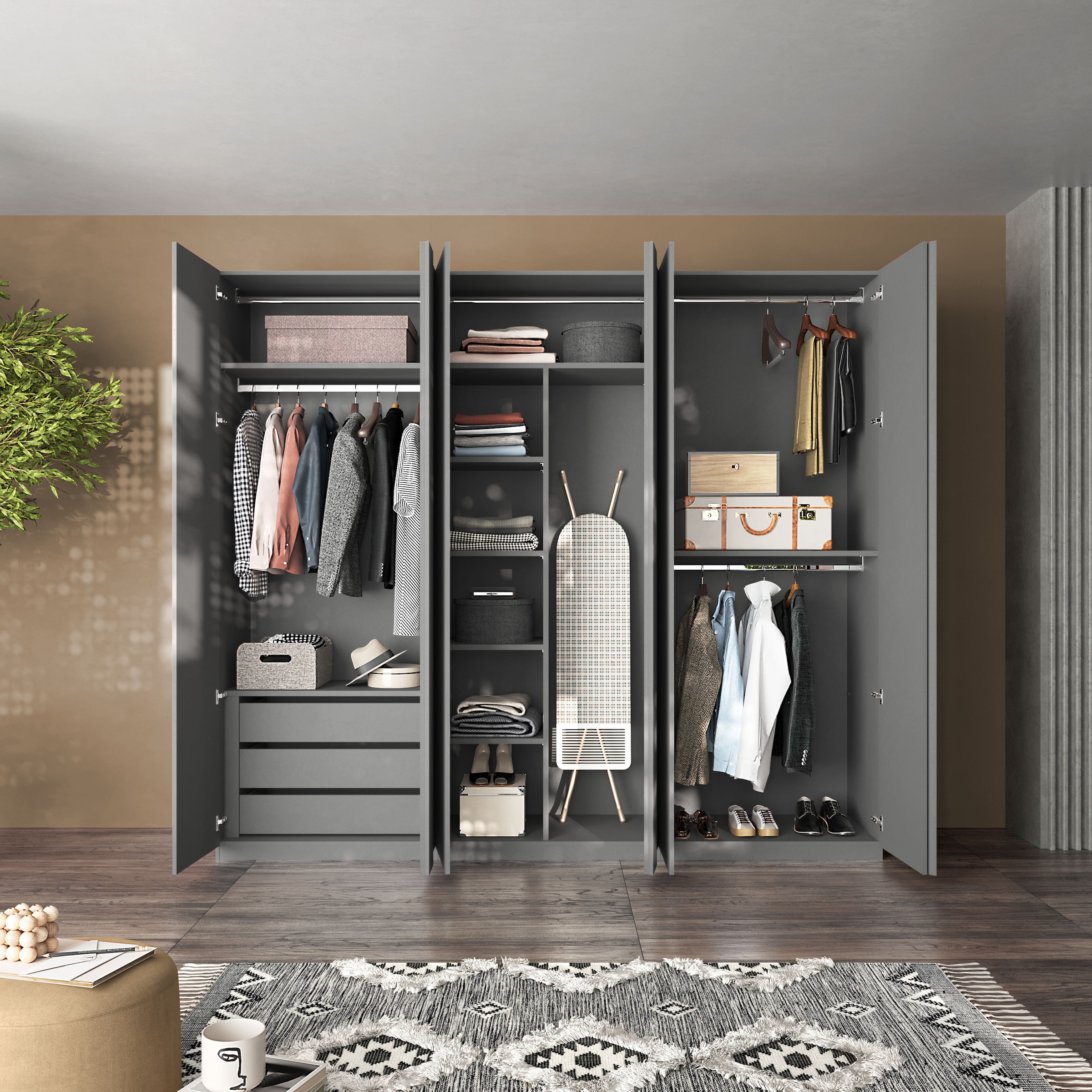 INOSIGN Inneneinteilung »Jupiter – Steingrau, B45×H193 cm, 4 Böden B43 cm für Stauraum« + 1 Kleiderstange B43 cm, Zubehör für Drehtürenschrank Jupiter