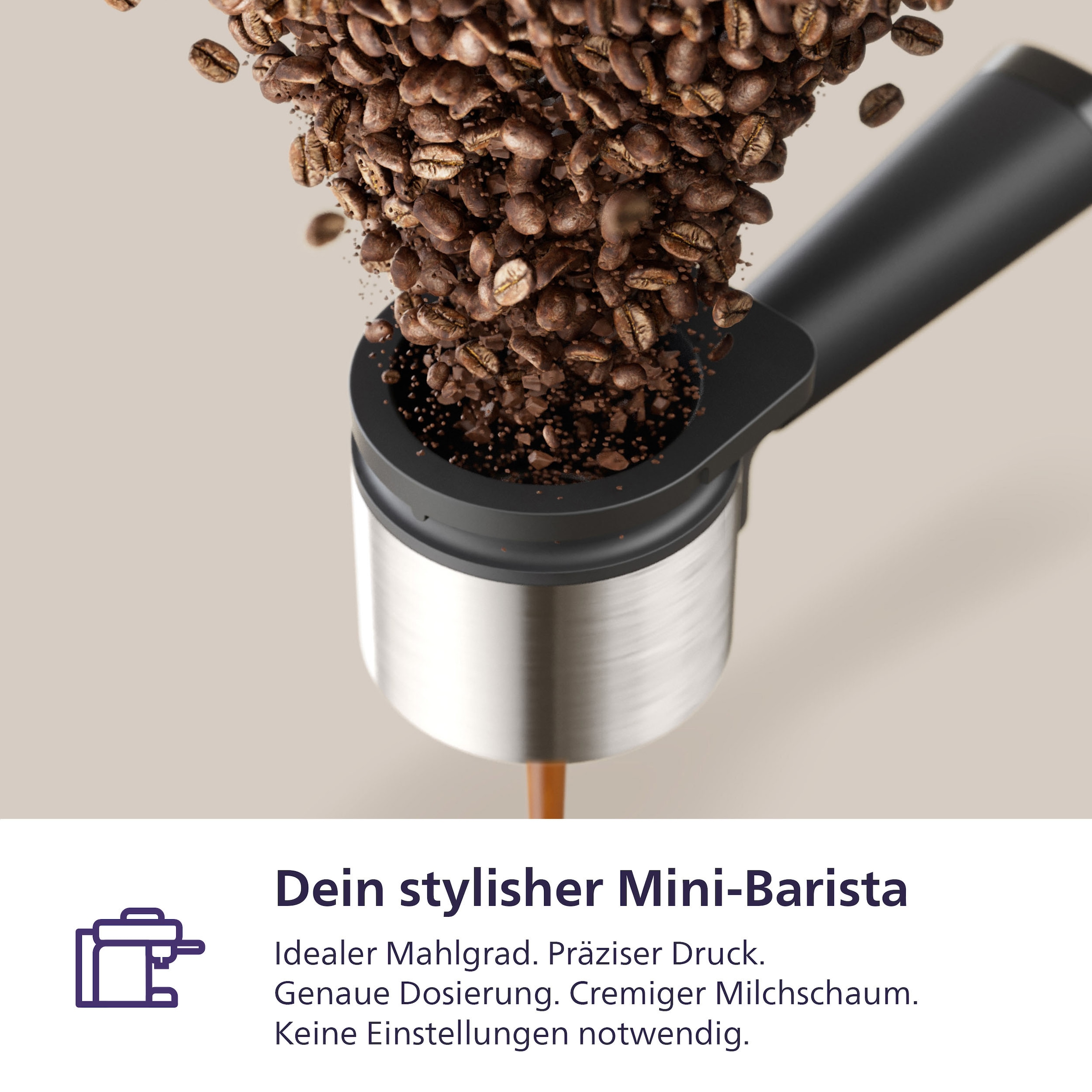 PHILIPS baristina Espressomaschine »Latte BAR400/60 mit Mahlwerk für ganze Bohnen und Milchschaumdüse« 3 Schaumarten, 16 bar Pumpendruck, Schwarzgrau​