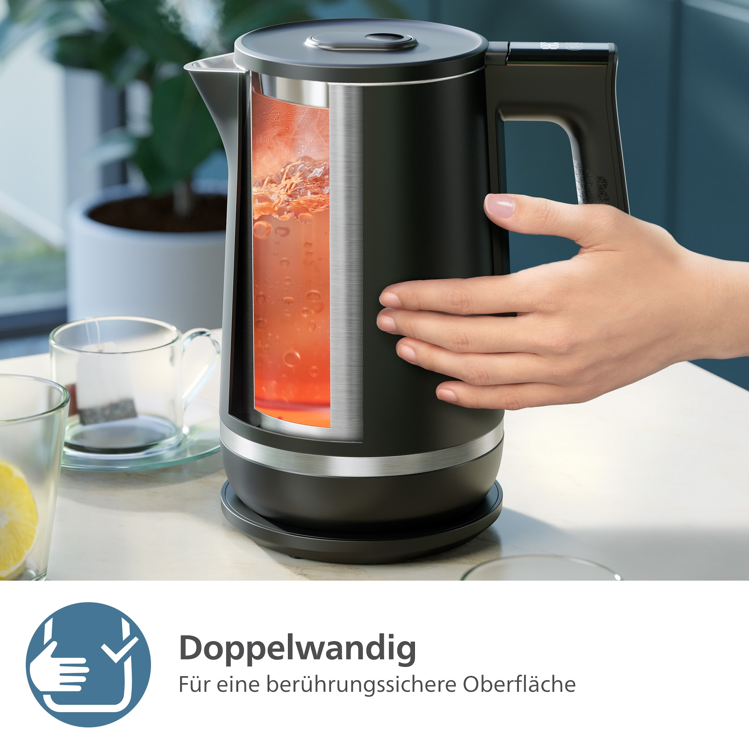 Philips Wasserkocher »HD9396/90 7000 Series, doppelwandig, mit 6 Temperatureinstellungen«, 1,7 l, 2200 W, aus lebensmittelechtem Edelstahl, mit Warmhaltefunktion