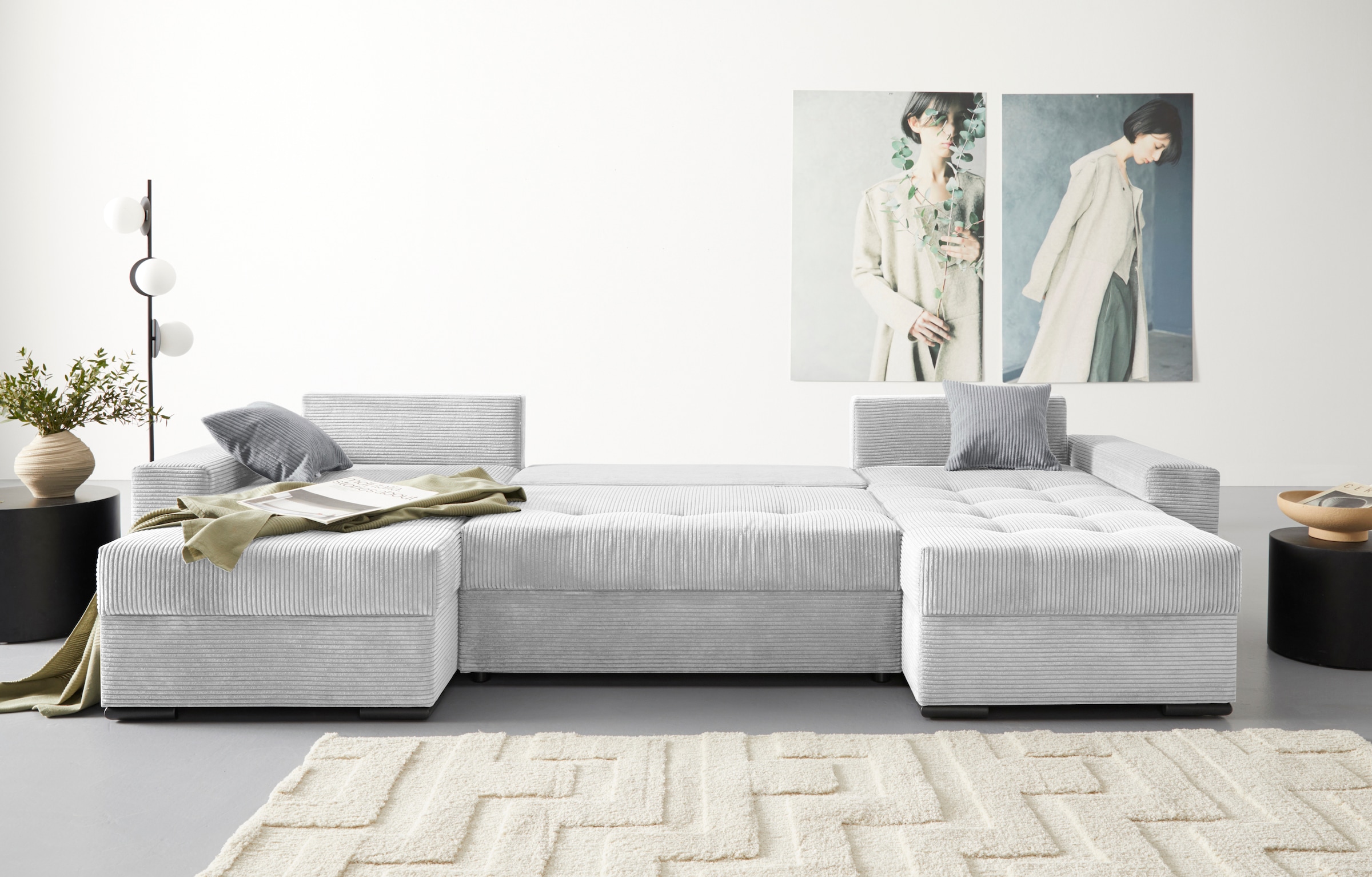 COLLECTION AB Wohnlandschaft »Josy XL U-Form, B: 313 cm in Cord, Cord-Mix« mit Bettfunktion, Bettkasten & 2 Zierkissen, Federkern