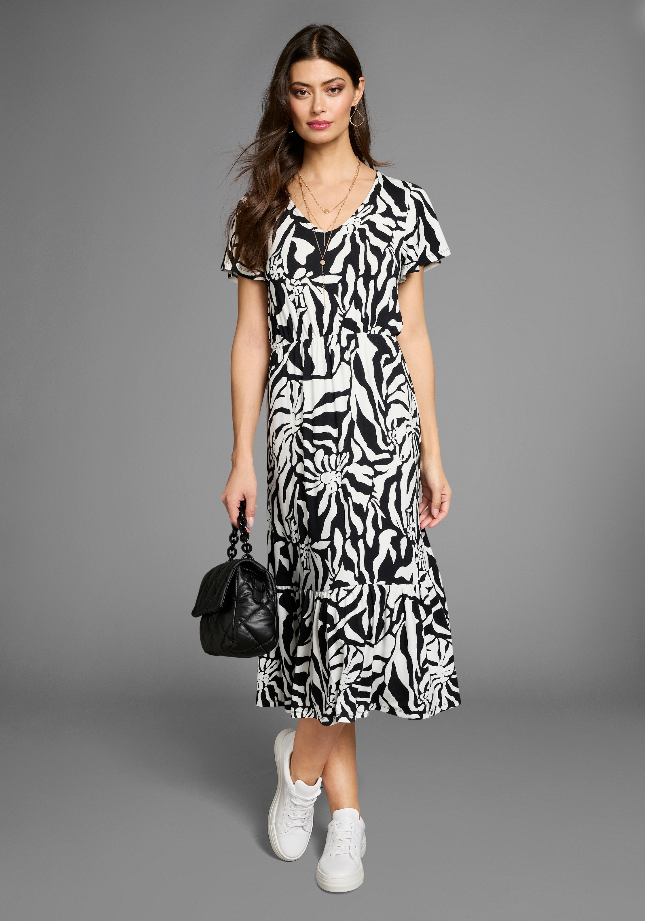 Thumbnail - Laura Scott Sommerkleid im auffälliger Zebra-Optik mit Flügel-Ärmeln