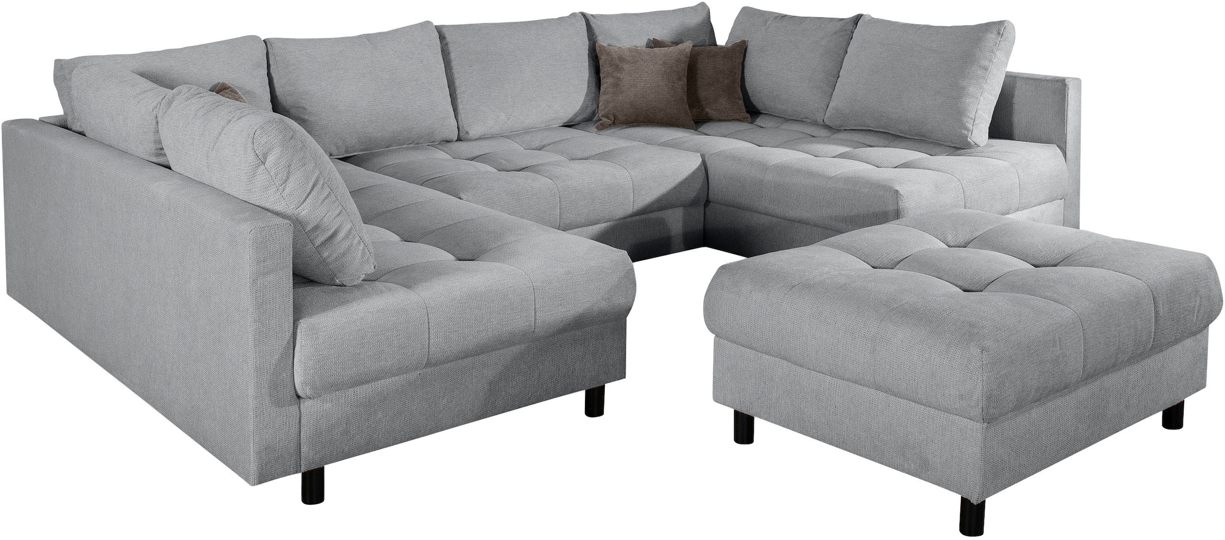 Home affaire Wohnlandschaft »Toni U-Form, B: 298 cm«, mit Hocker & 3 Zierkissen, Federkern