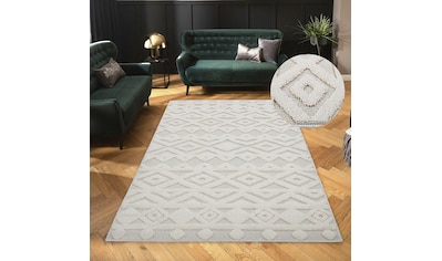 Teppich »Askja«, rechteckig, mit Woll-Look, Hoch-Tief Effekt, Teppich im Boho Stil