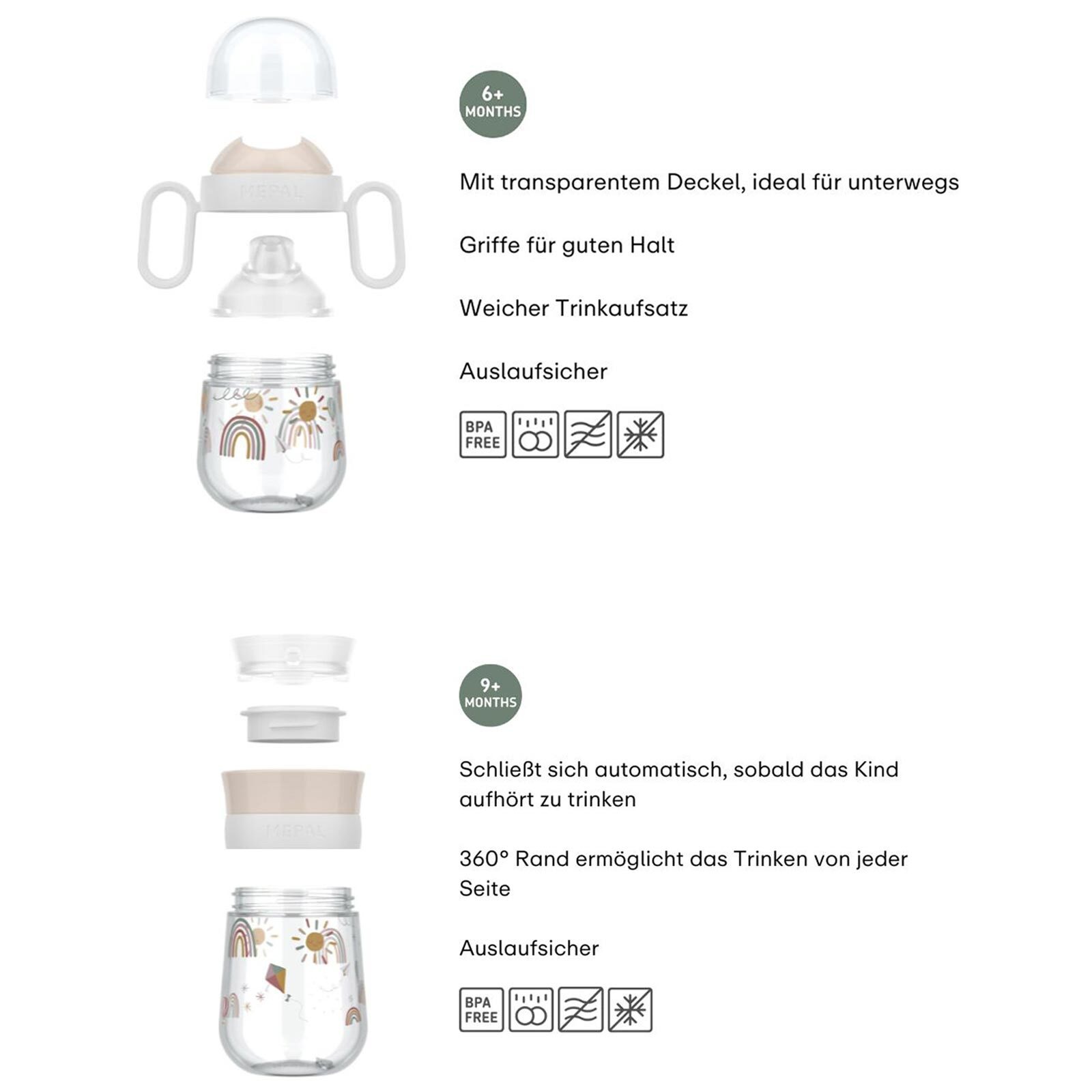 Mepal Kinderbecher »Trinklernbecher Antitropf & 360 Grad  Mio 200 & 300 ml 2er Set« Spülmaschinenfest