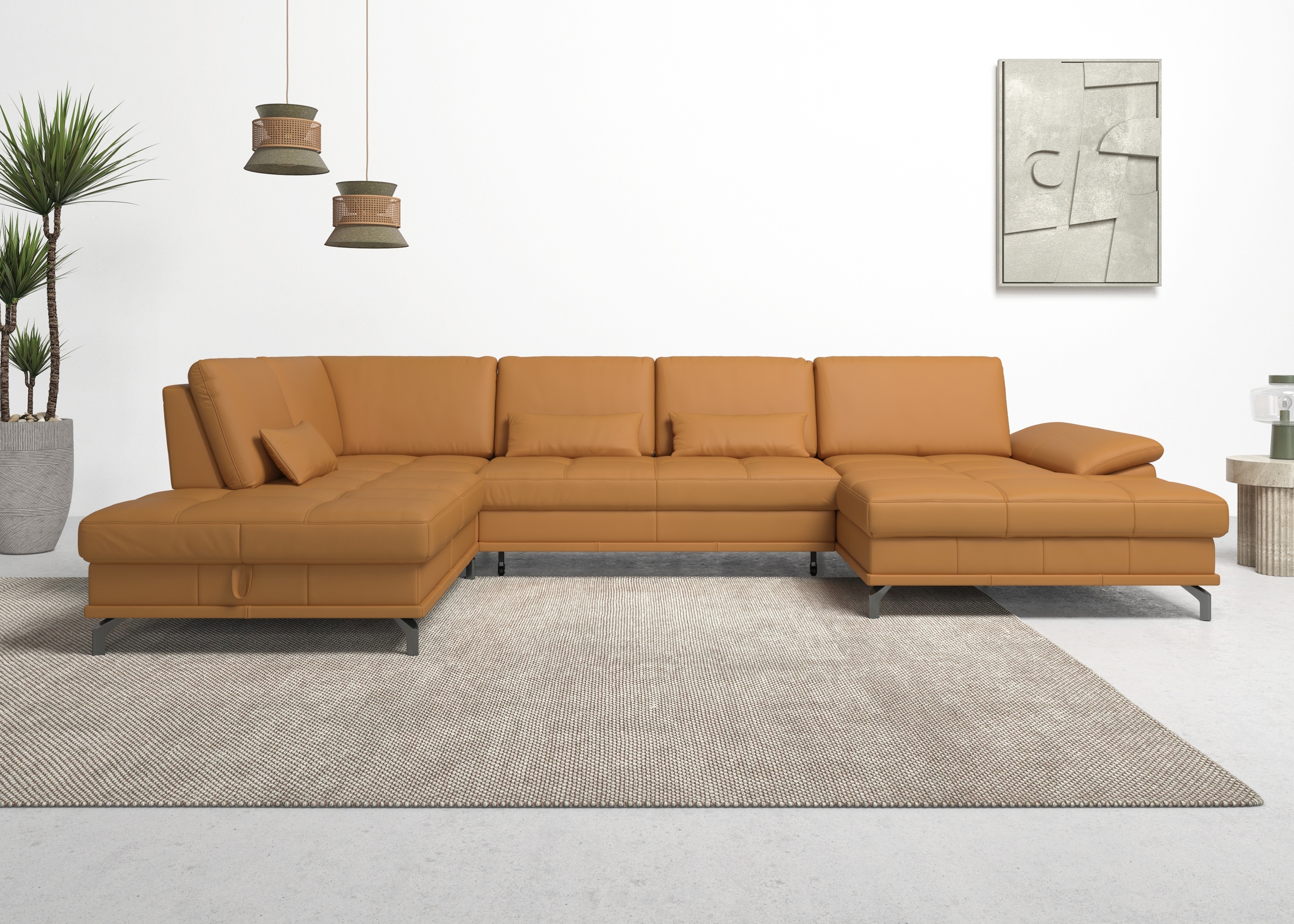 OTTO home Wohnlandschaft "Costello U-Form, B: 363 cm mit Sitztiefen-, Armteilverstellung &" 3 Nierenkissen, optional Schlaffunktion & Bettkasten