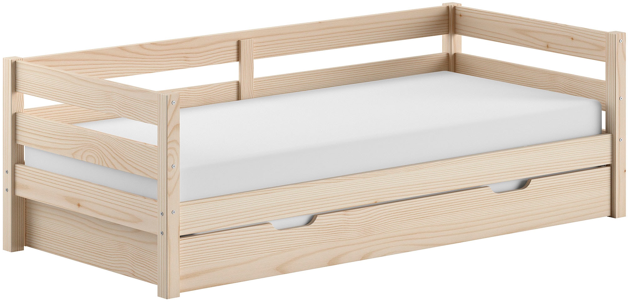 Vipack Daybett »Margrit mit Bettschublade, in zeitlosem Design, universell einsetzbar« Liegefläche 90 x 200 cm, inkl. Rolllattenrost und seitlichem Umbau,  stabiles Massivholzbett, wahlweise in 2 Farben erhältlich