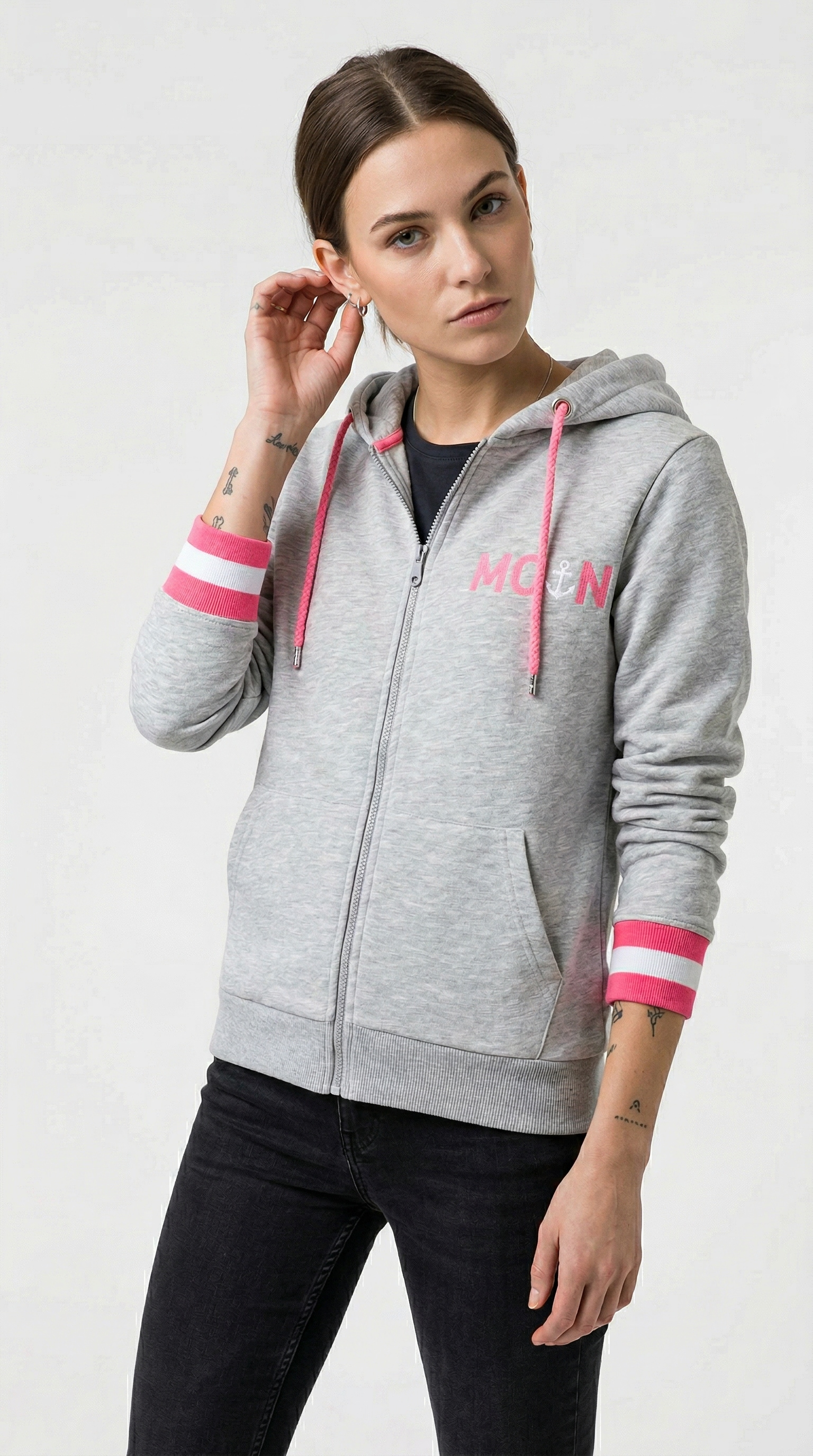 Zwillingsherz Kapuzensweatjacke »"Rahel"« Langarm, Kapuze, Reißverschluss, modisch, Schriftzug, Taschen