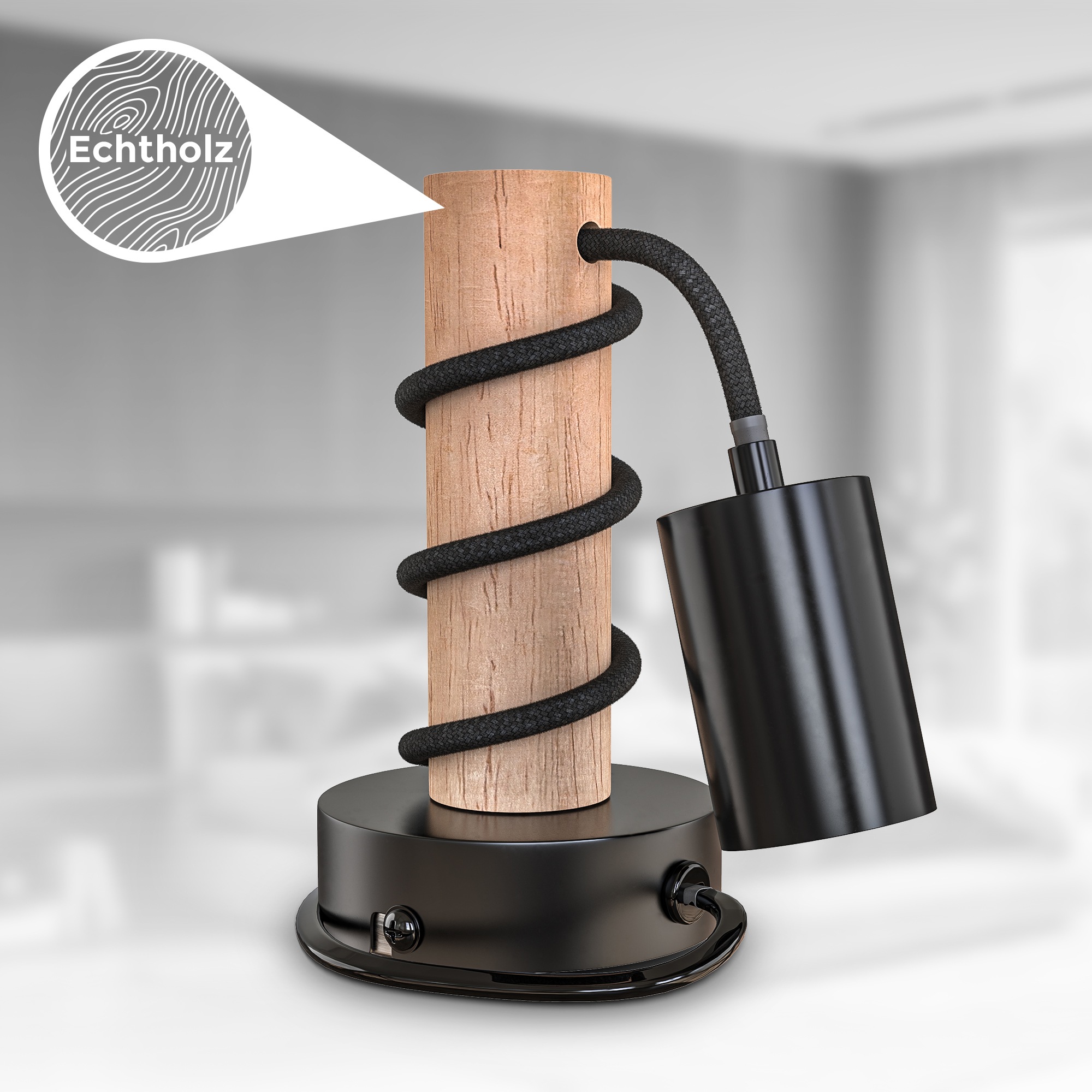 B.K.Licht Wandleuchte, 1 flammig, Leuchtmittel E27 | ohne Leuchtmittel, Wandlampe, 1 flammig, Industrial-Design, Retro, Stahl, Holz, rund