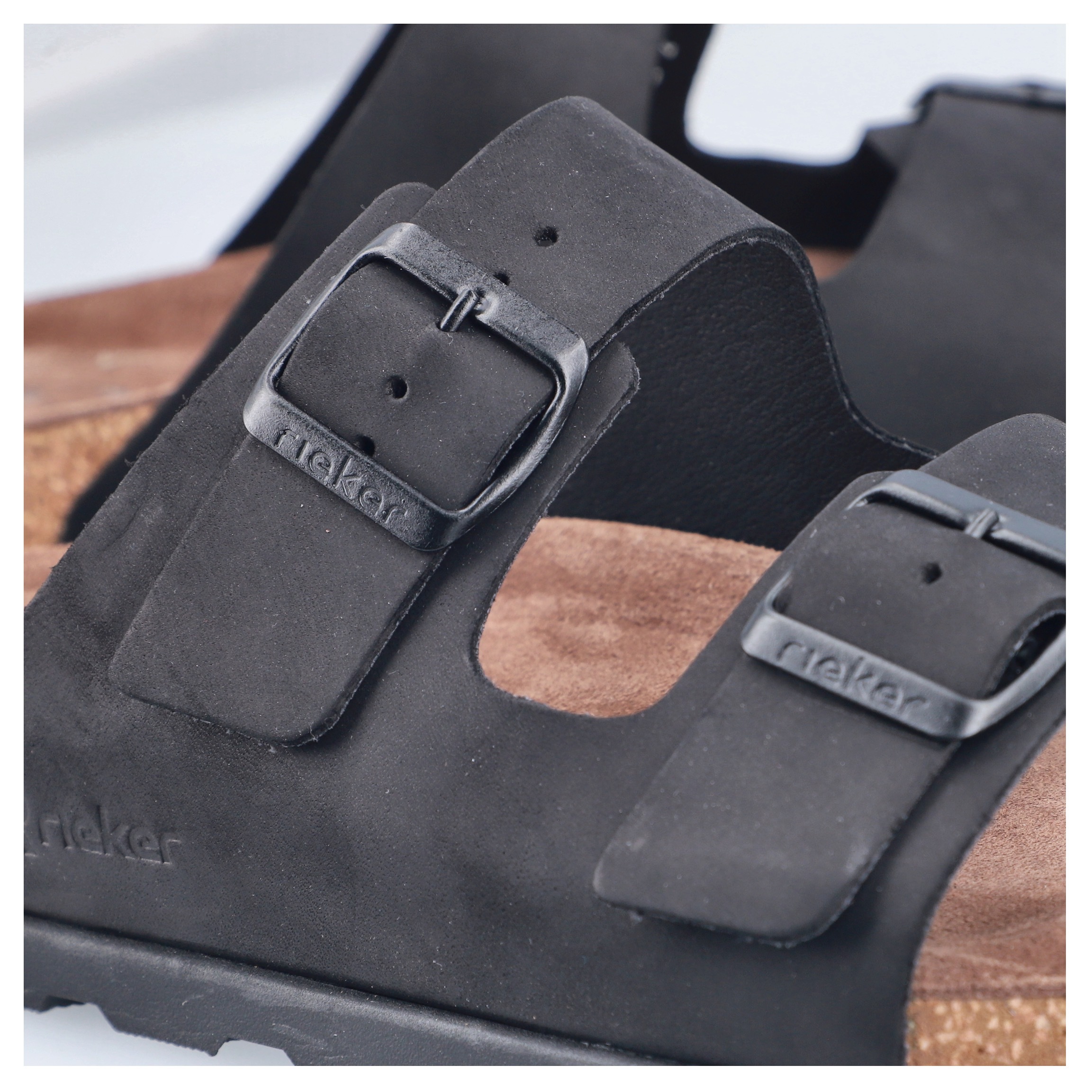 Pantolette RIEKER, Herren, Gr. 45, schwarz, Nubukleder, unifarben, Schuhe Pantolette, Sommerschuh, Strandschuh, Hausschuh mit bequemem Fußbett 3