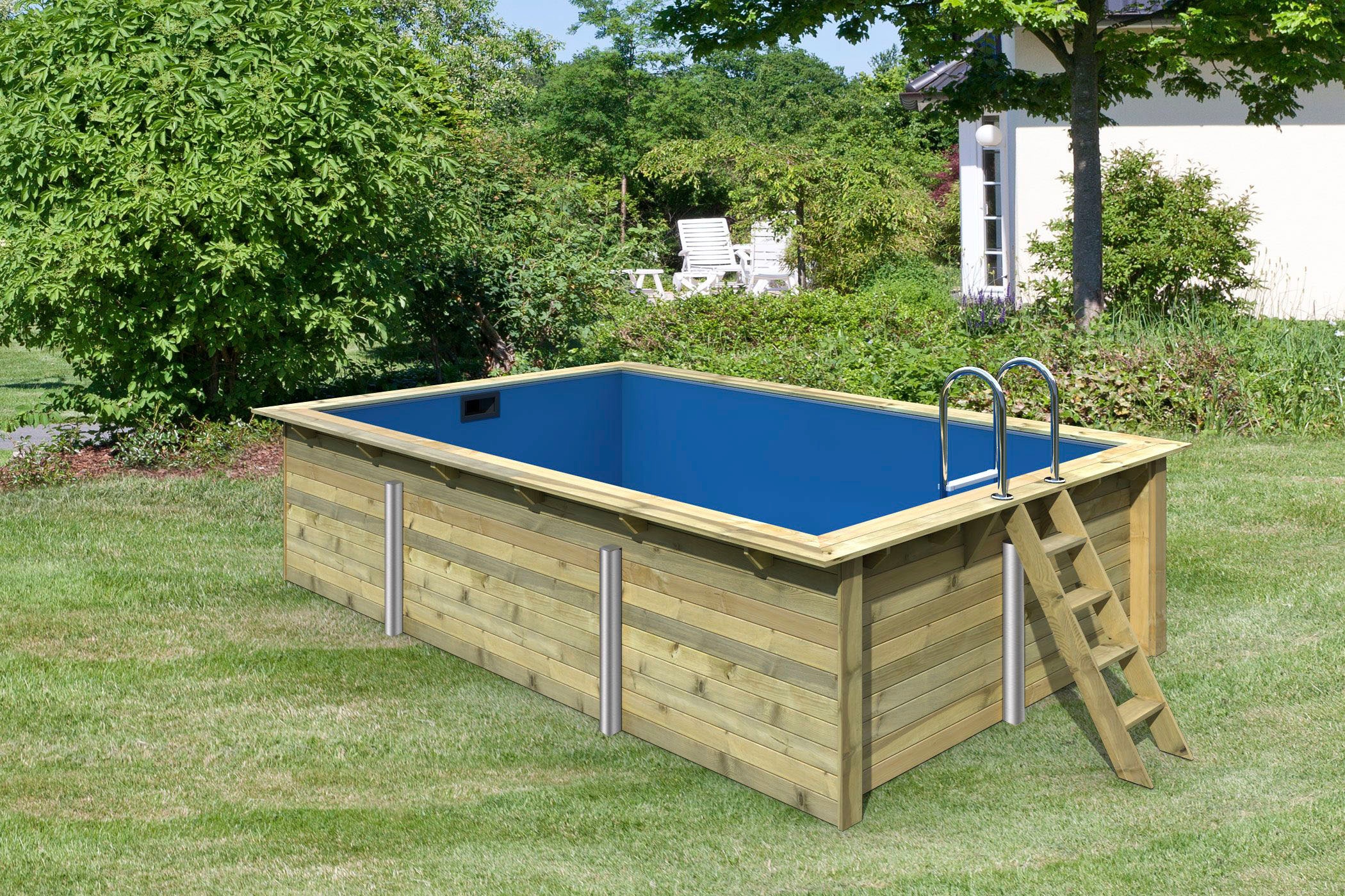 Karibu Rechteckpool »Malta BxLxH: 353x530x124 cm«, (Set, 5 tlg.), 44 mm starke kesseldruckimprägnierte Holzbohlen aus Fichtenholz