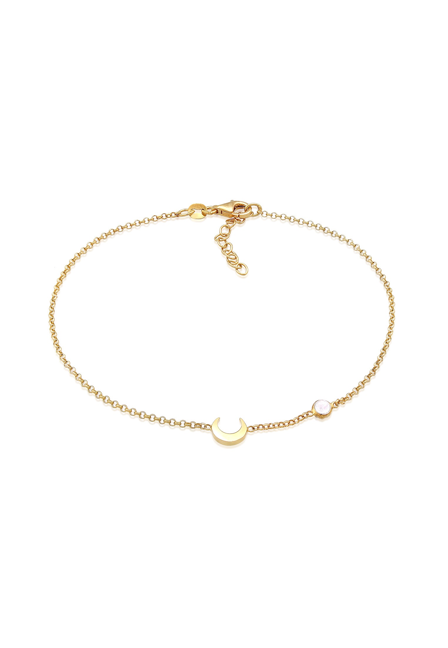Fußkette ELLI "Halbmond Astro Mondstein 925 Silber" Gr. 22, gold, Fußketten, Damen, 22cm, Silber 925 (Sterlingsilber)