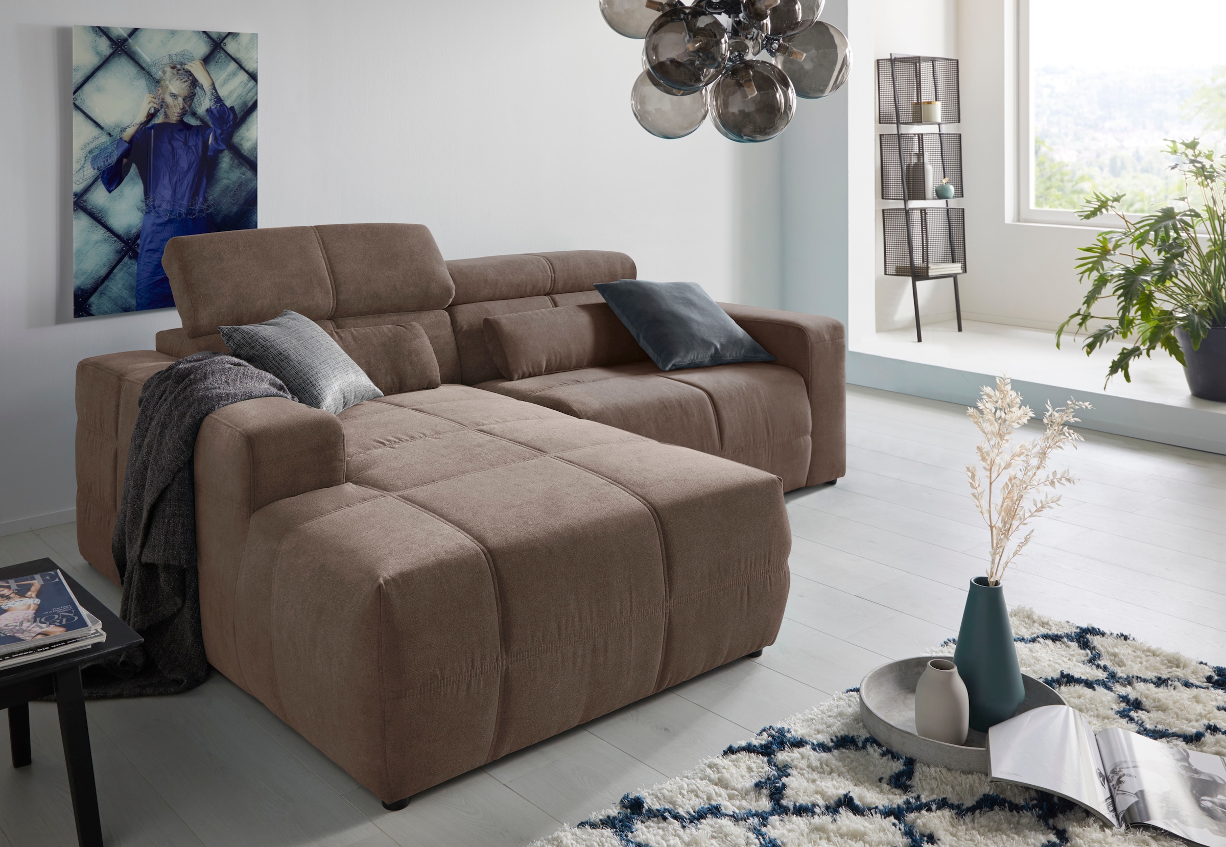 DOMO collection Ecksofa "BRANDON inkl. Kopfteilverstellung, 214x100x80 cm, L-Form" Mit Kopfteilverstellung, auch in Leder und Cord, L-Form