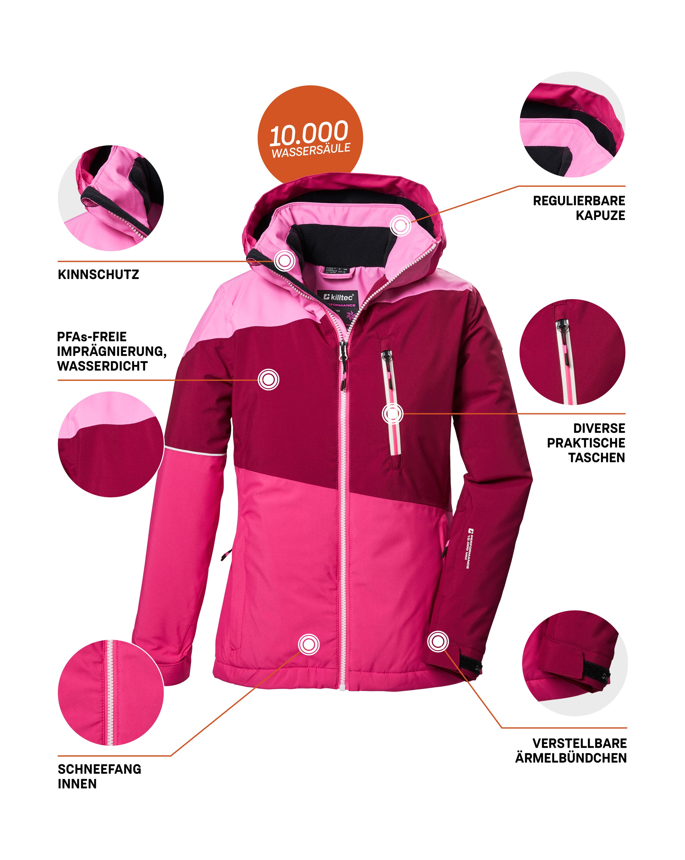 Killtec Skijacke »KSW 331 GRLS SKI JCKT«, Atmungsaktive, wasserdichte Jacke mit Fleece-Innenseite, Skipasstasche