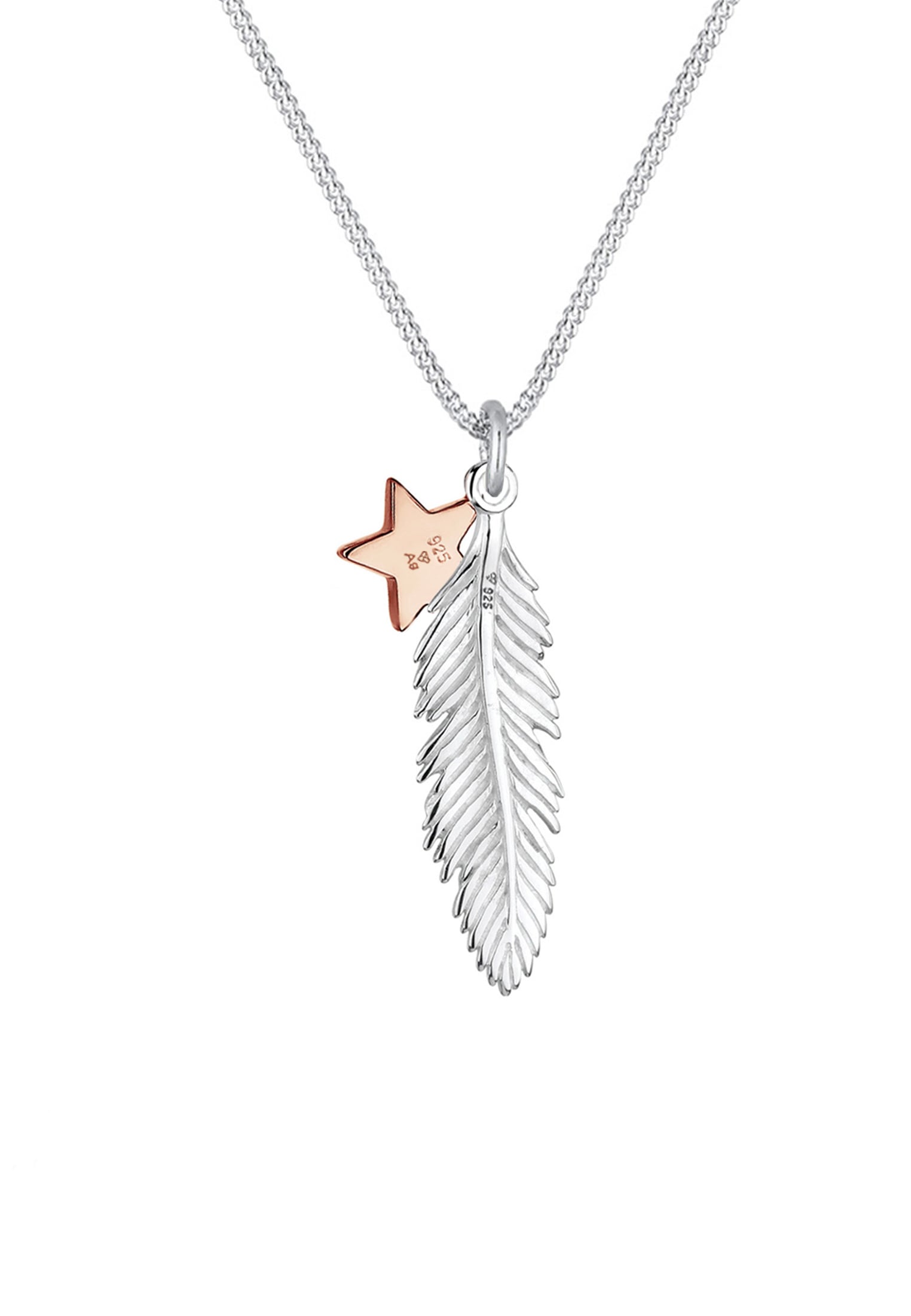 Elli Kette mit Anhänger »Feder Stern Bi-Color 925 Silber«