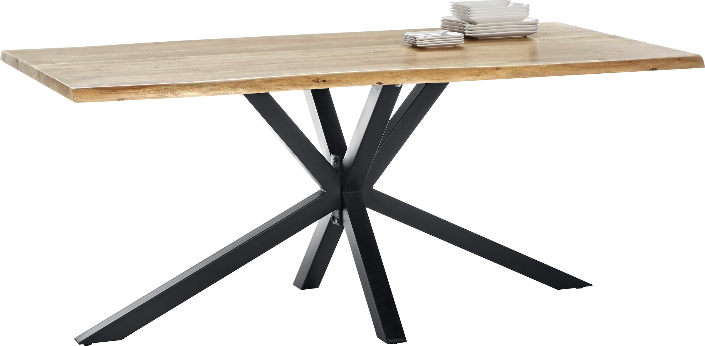 SIT Baumkantentisch "Novara aus Akazienholz mit Stern-Metallgestell" Natürliche Baumkante trifft trendiges Stern-Gestell aus Metall