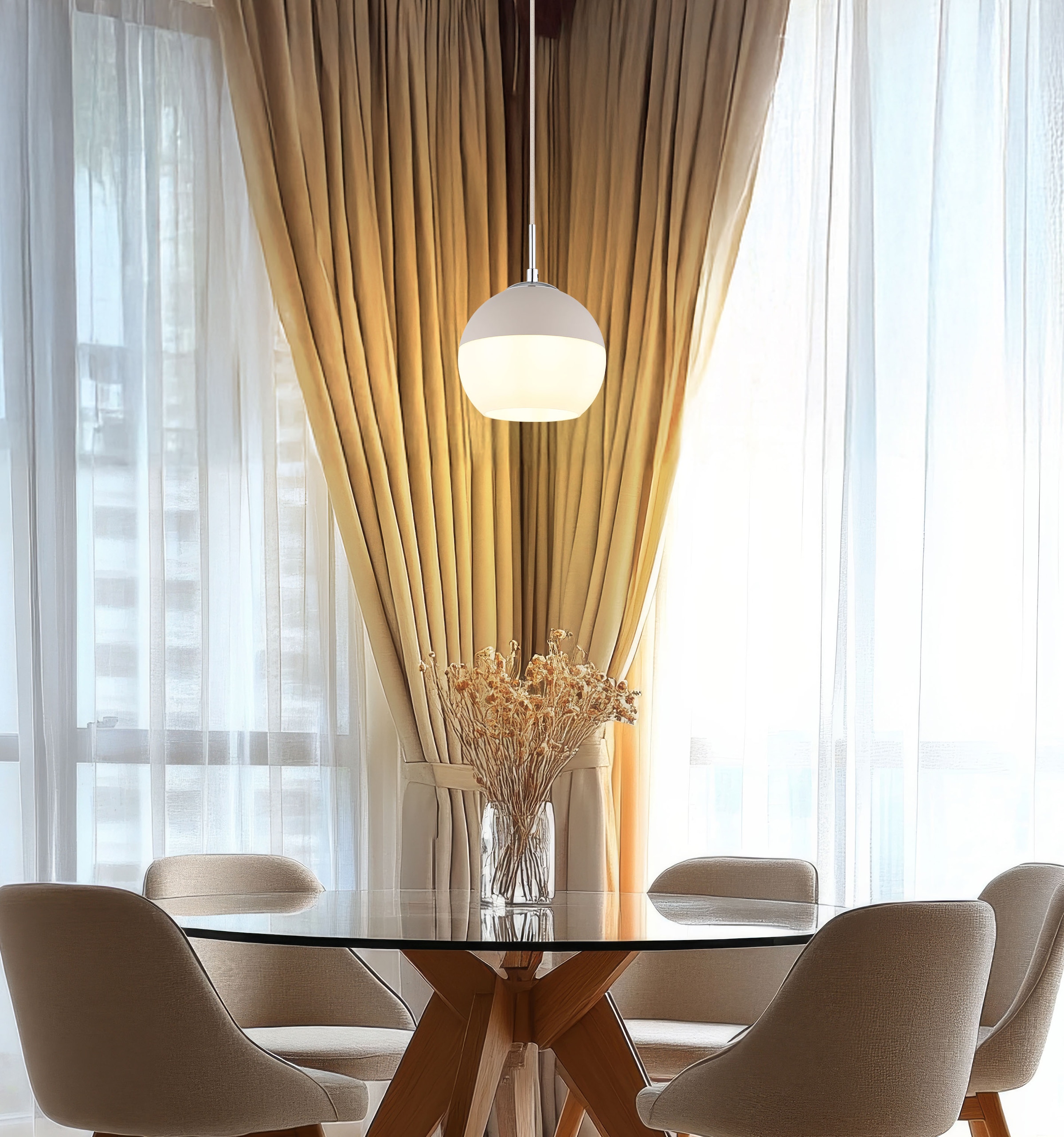 GLOBO LIGHTING Hängeleuchte »RAGUSA« E27 1 Stk. sandfarbene Glas-Pendelleuchte, Opalglas, 1xE27, Ø200mm