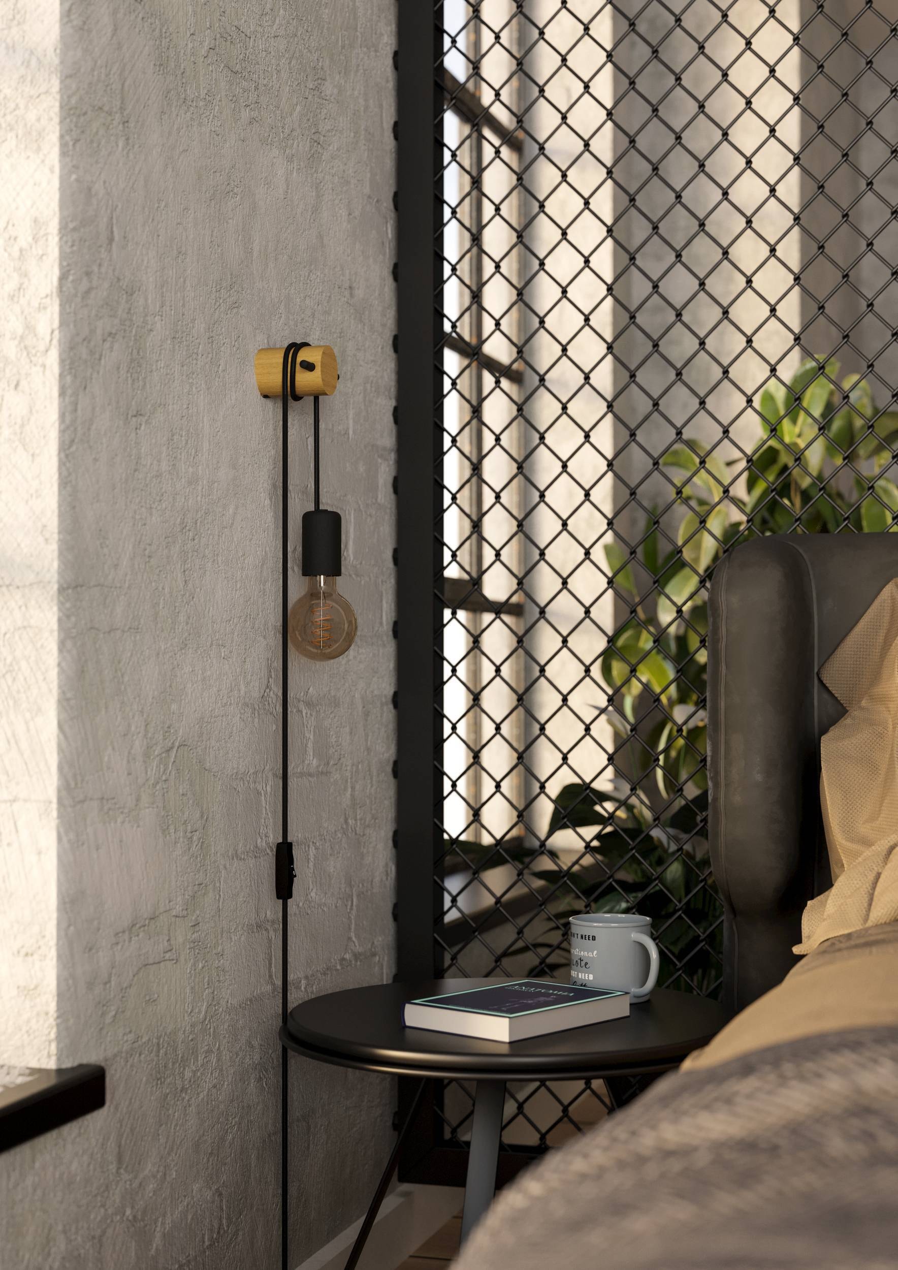 EGLO Wandleuchte »Buddon Wandlampe Vintage, Natur, E27, Metall und Holz, Wohnzimmerlampe« E27 1 Stk.