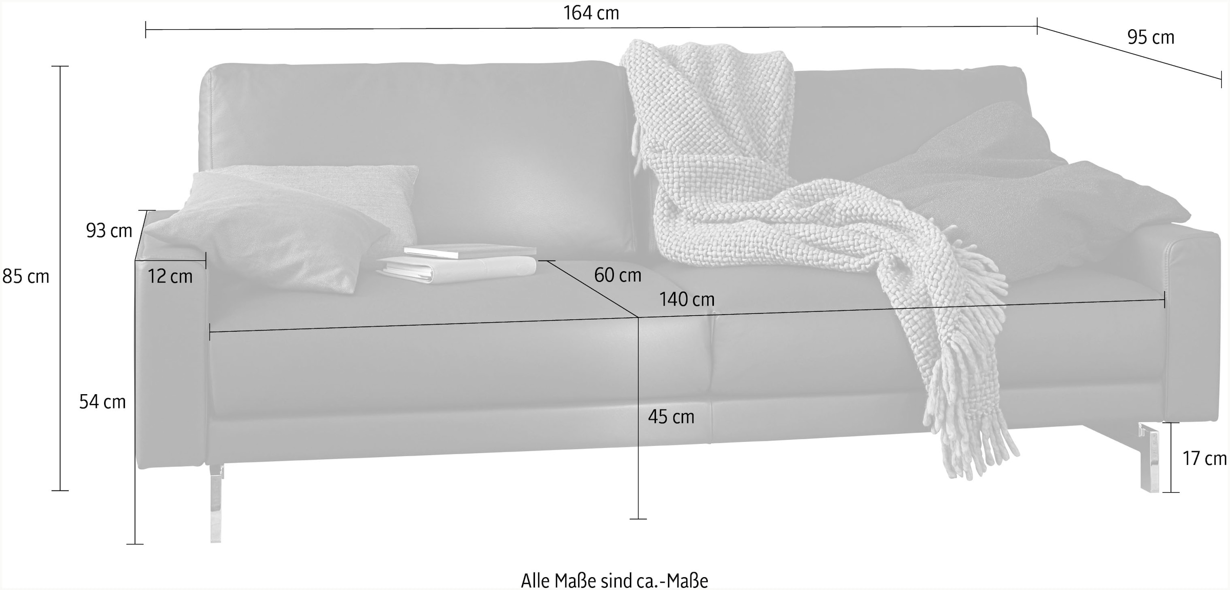 hülsta sofa 2-Sitzer »hs.450«, Armlehne niedrig, Fuß chromfarben glänzend, Breite 164 cm