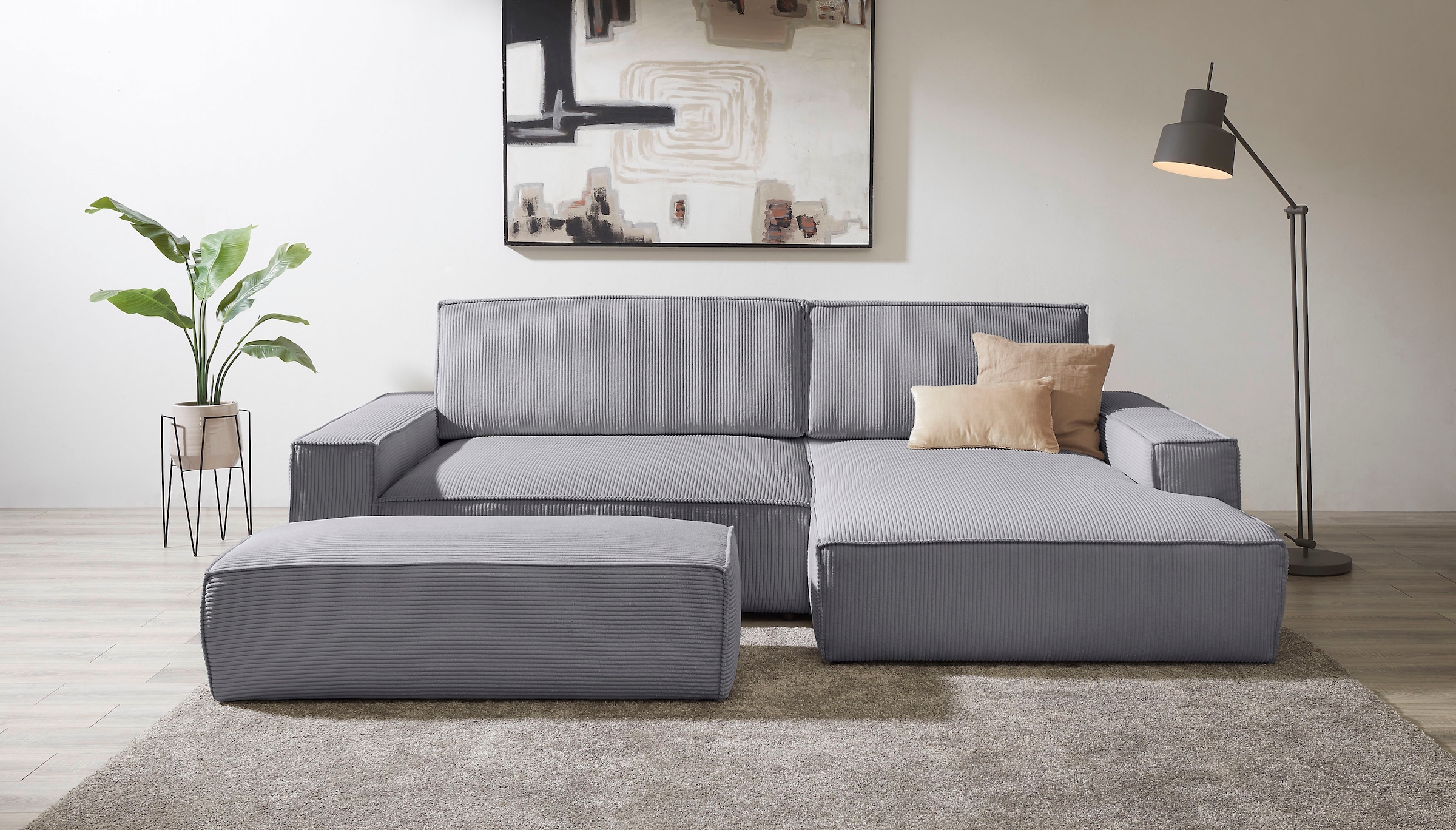 OTTO home Polsterecke "SHERWOOD XXL tief, L-Form, Schlaffunktion, Bigsofa, Cord, Leinenoptik" stellbar zum Schlafsofa (Krokodilverbinder), Cord, Leinenoptik