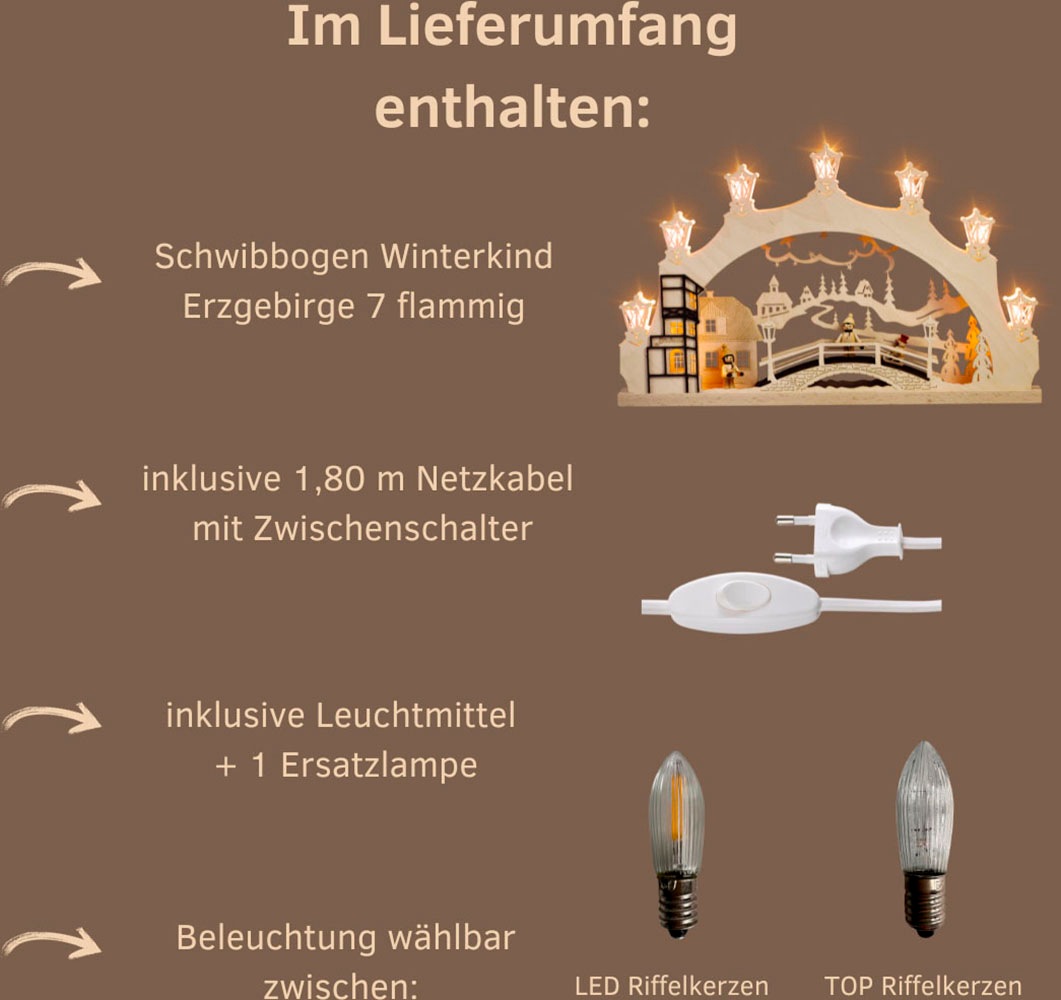 Thumbnail - Weigla LED Schwibbogen "Winterkind mit handgedrechselten Figuren, Lichterbogen,Made in Germany" 1 Stk. Erzgebirge garant...