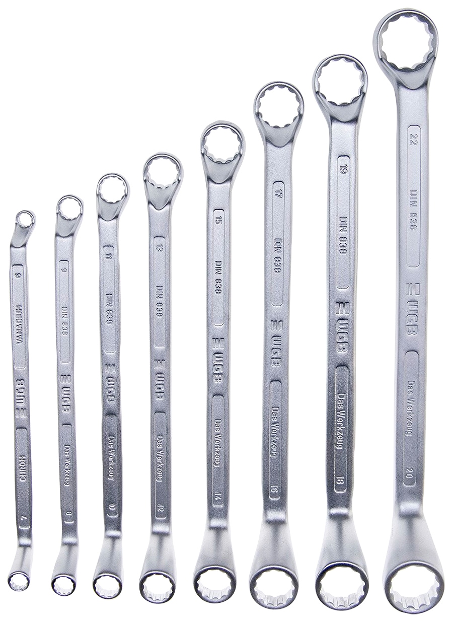 WGB BASIC PLUS Ringschlüssel »Doppelringschlüssel-Satz«, (Set, 8 St.), gekröpft, Chrom-Vanadium Stahl, verchromt, in Rolltasche