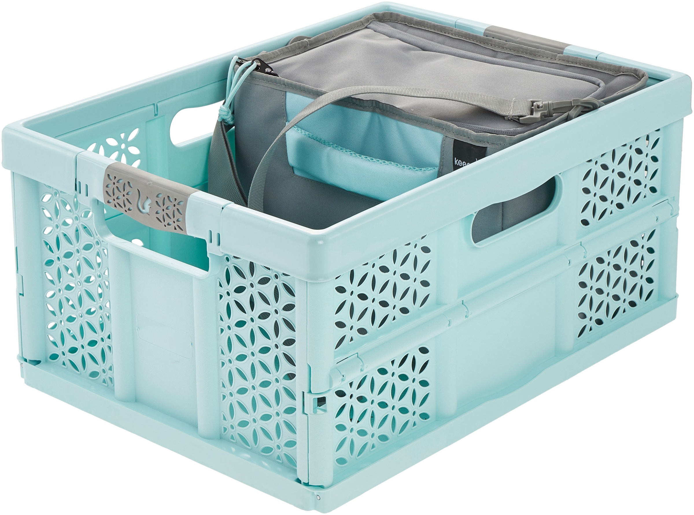 KEEEPER Klappbox "lea 32l und faltbarere Isoliertasche nea 13l", B:48cm H:23,5cm T:34,5cmaquamarine, grau, Einkaufskörbe, Soft-Touch-Griffe,