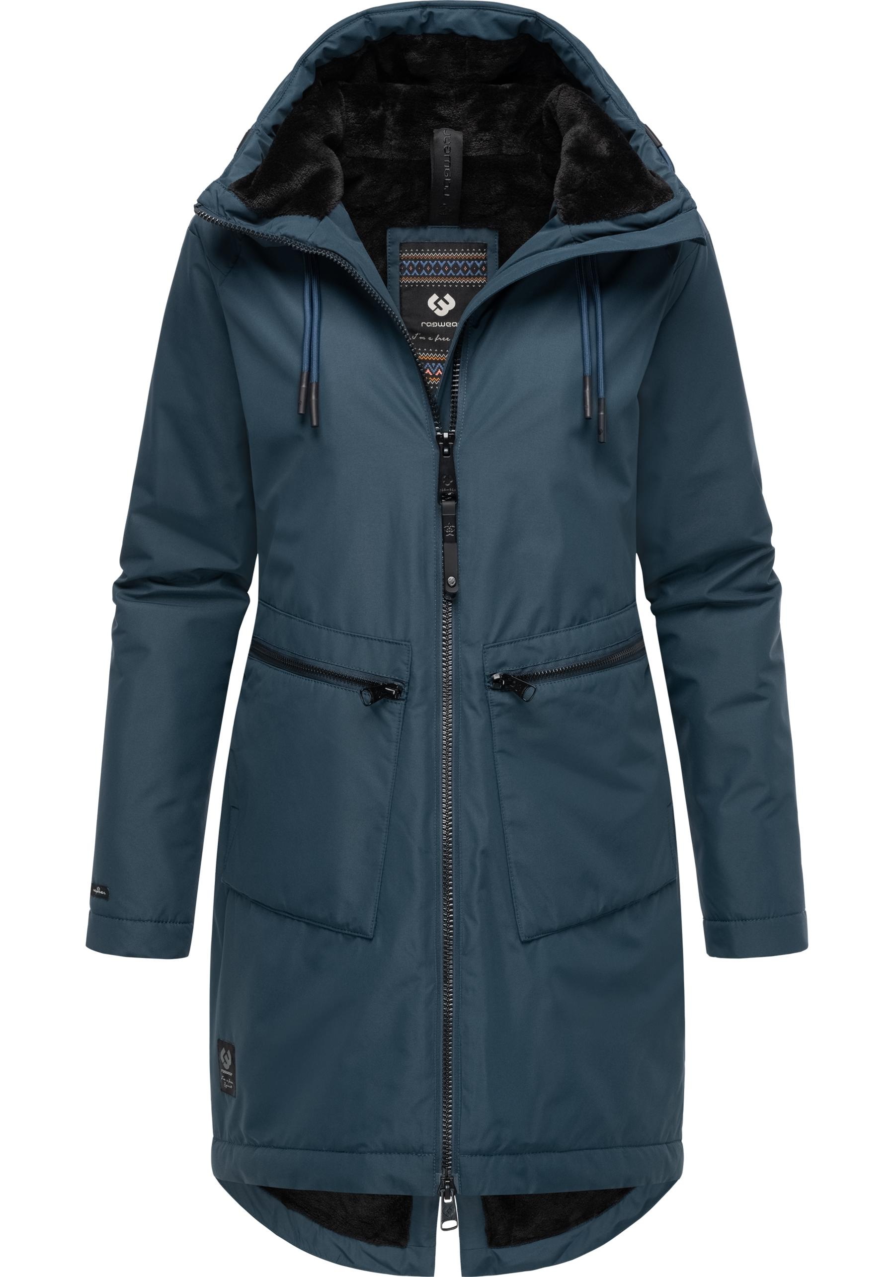 Ragwear Kurzmantel »Holstic«, Wasserdichter Damen Wintermantel mit Kunstfell am Kragen
