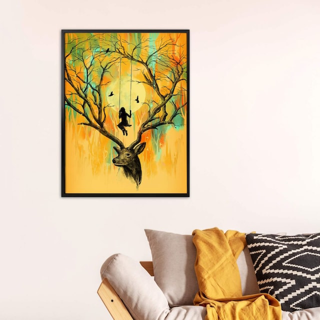 Wall-Art Poster »Orange Hirsch Geweih Schaukel«, Tiere, (1 St.), Poster,  Wandbild, Bild, Wandposter bestellen | BAUR