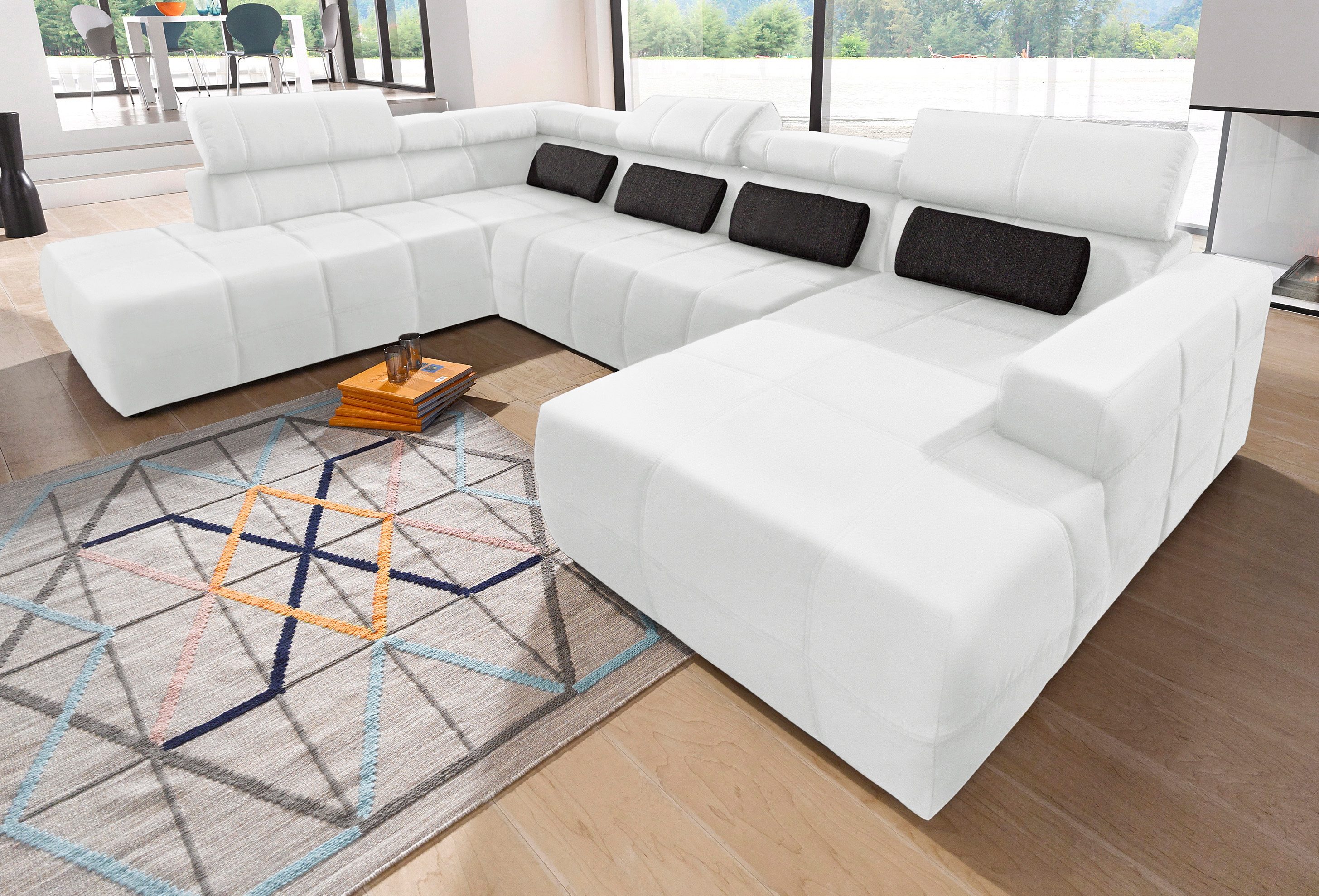 DOMO collection Wohnlandschaft "BRANDON whlw. mit Sitztiefenverstellung, whlw. Nierenkissen" mit Kopfteilverstellung, wahlweise Sitztiefenverstellung, U-Form
