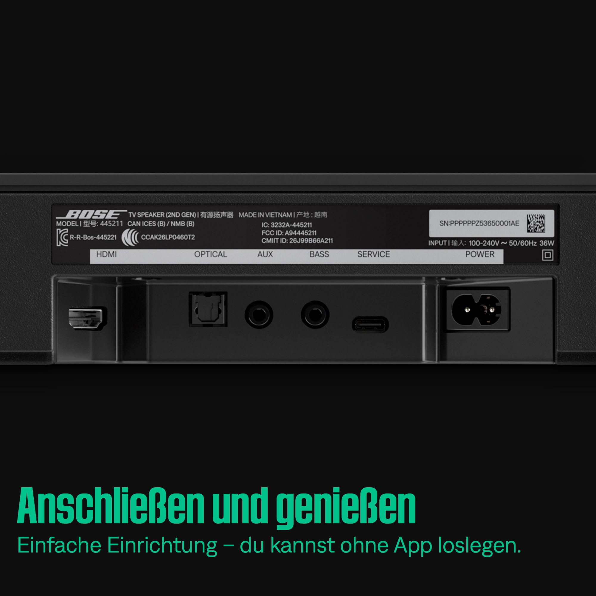 Bose Soundbar »TV Speaker (2nd Gen)« (Bluetooth Bass- und Lautstärkeregelung 40 W)