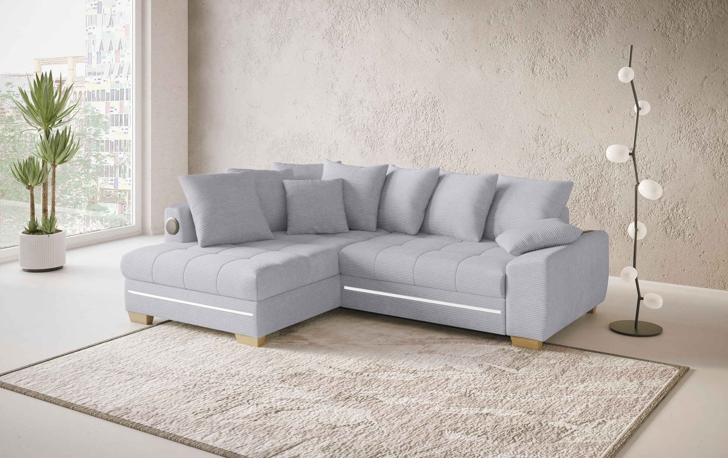 Mr. Couch Ecksofa »Nikita II, L-Form«, mit Kaltschaum, RGB-LED, Soundsystem, wahlweise mit Bett, Bettkasten