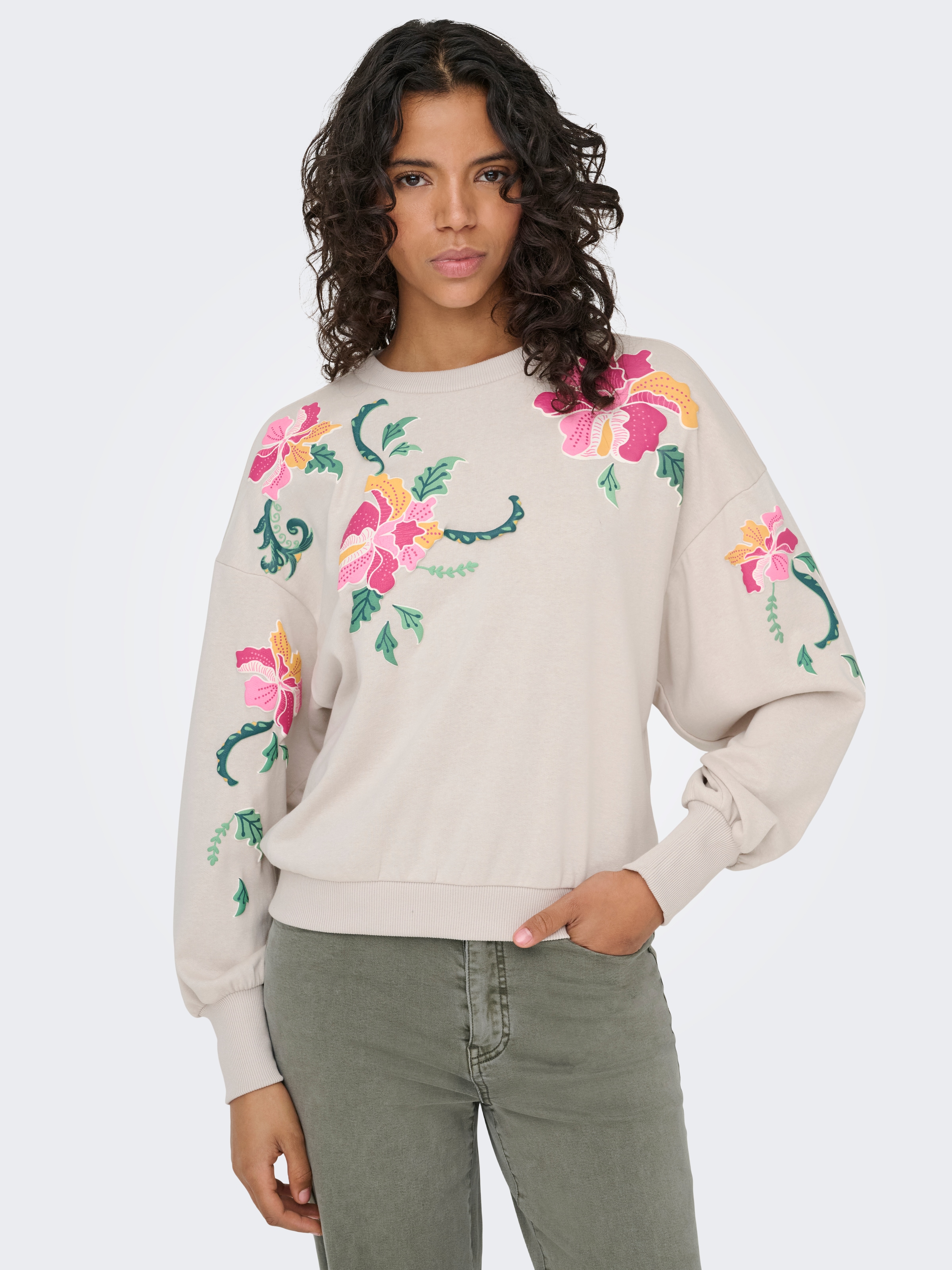 ONLY Sweatshirt "ONLBROOKE L/S O-NECK FLOWER SWT", Baumwollmischung, regula günstig online kaufen