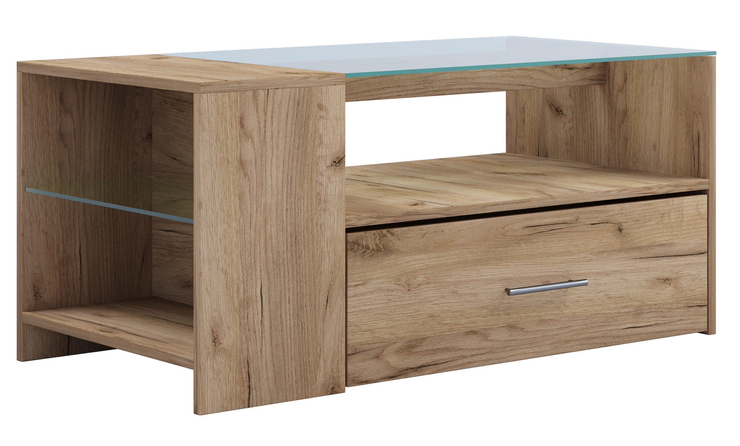 VCM Beistelltisch »Holz Sofatisch Couchtisch Schublade Glas Tindala«