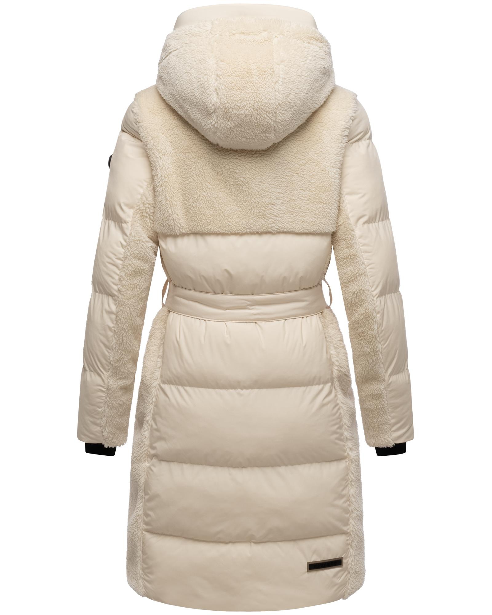 Navahoo Wintermantel »Funkelteddy 14«, warmer Mantel mit Teddyplüsch-Akzenten und Taillengürtel