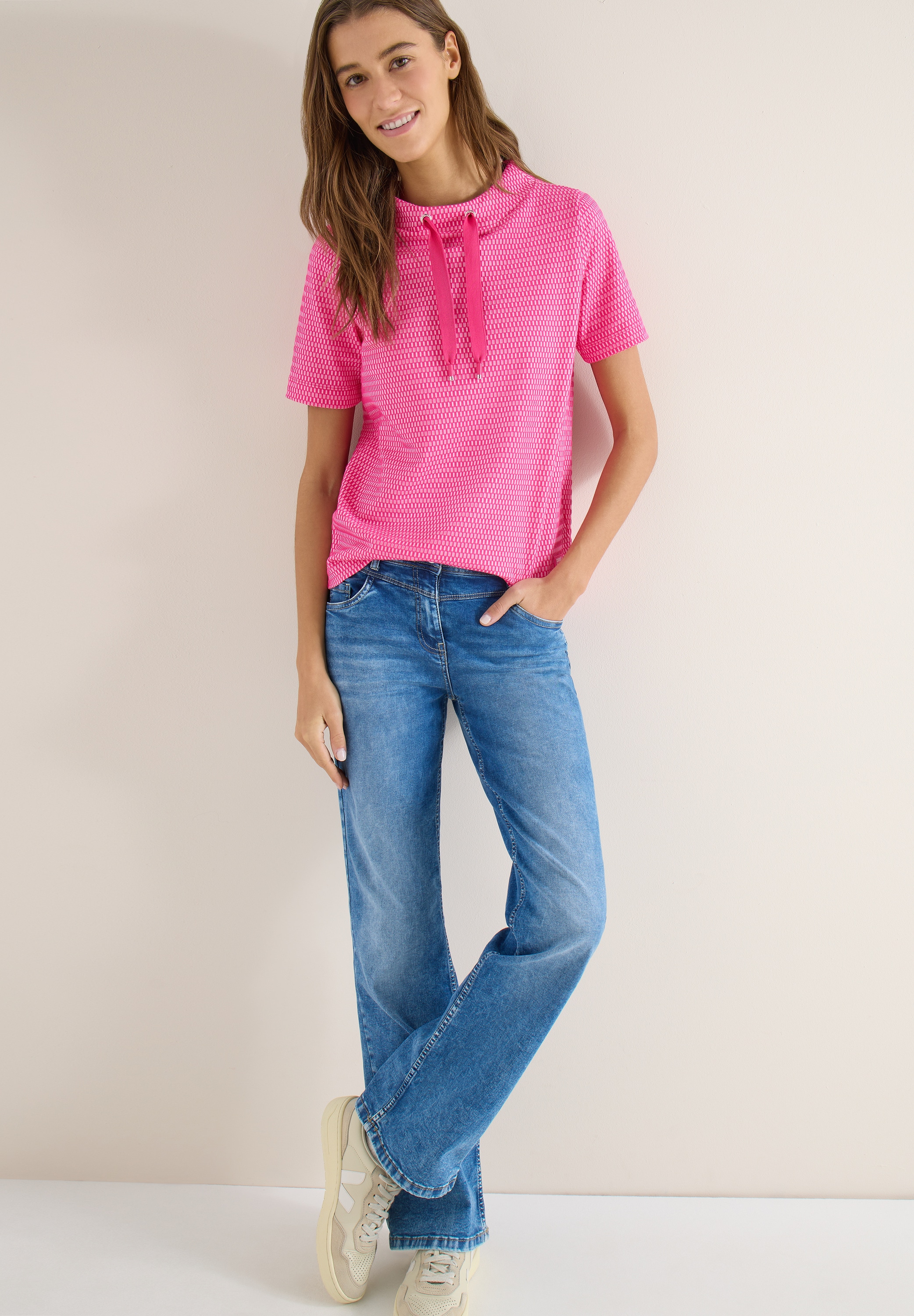 Cecil T-Shirt mit Tunnelzugband am Kragen günstig online kaufen