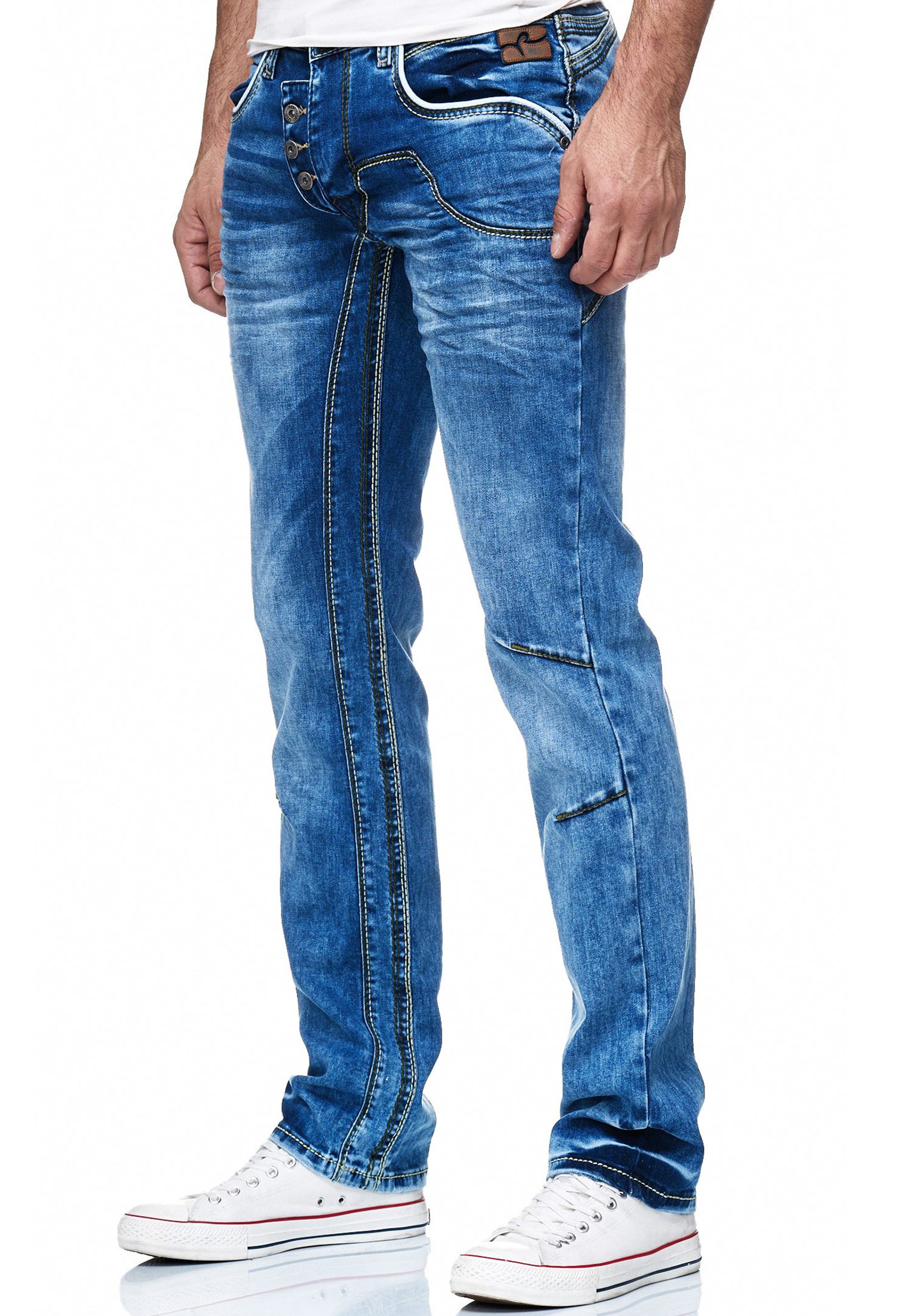 Rusty Neal Straight-Jeans »RUBEN 30«, mit angesagten Ziernähten