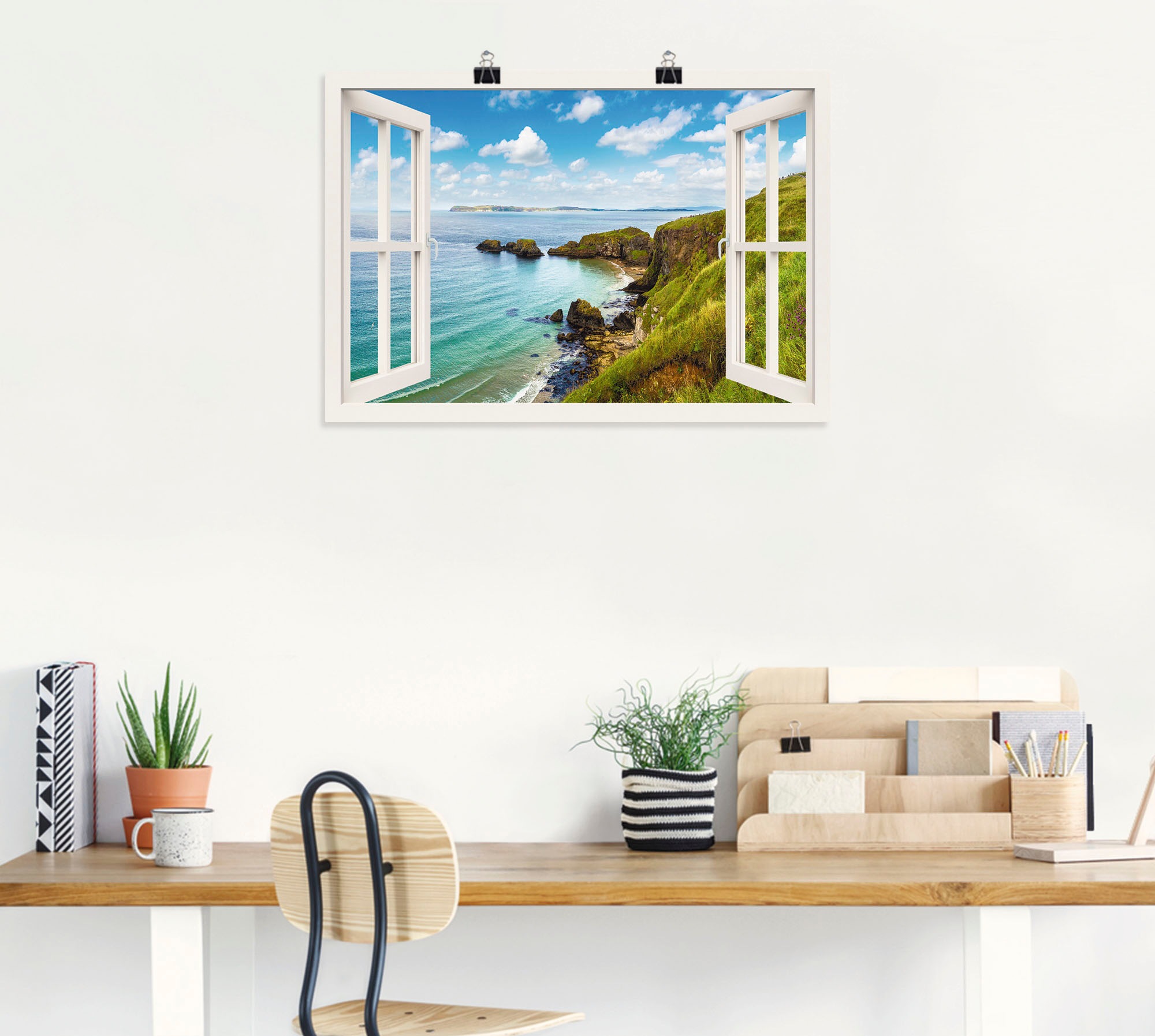 Artland Wandbild "Küstenweg in Nordirland durchs Fenster" Meer Bilder 1 Stk günstig online kaufen