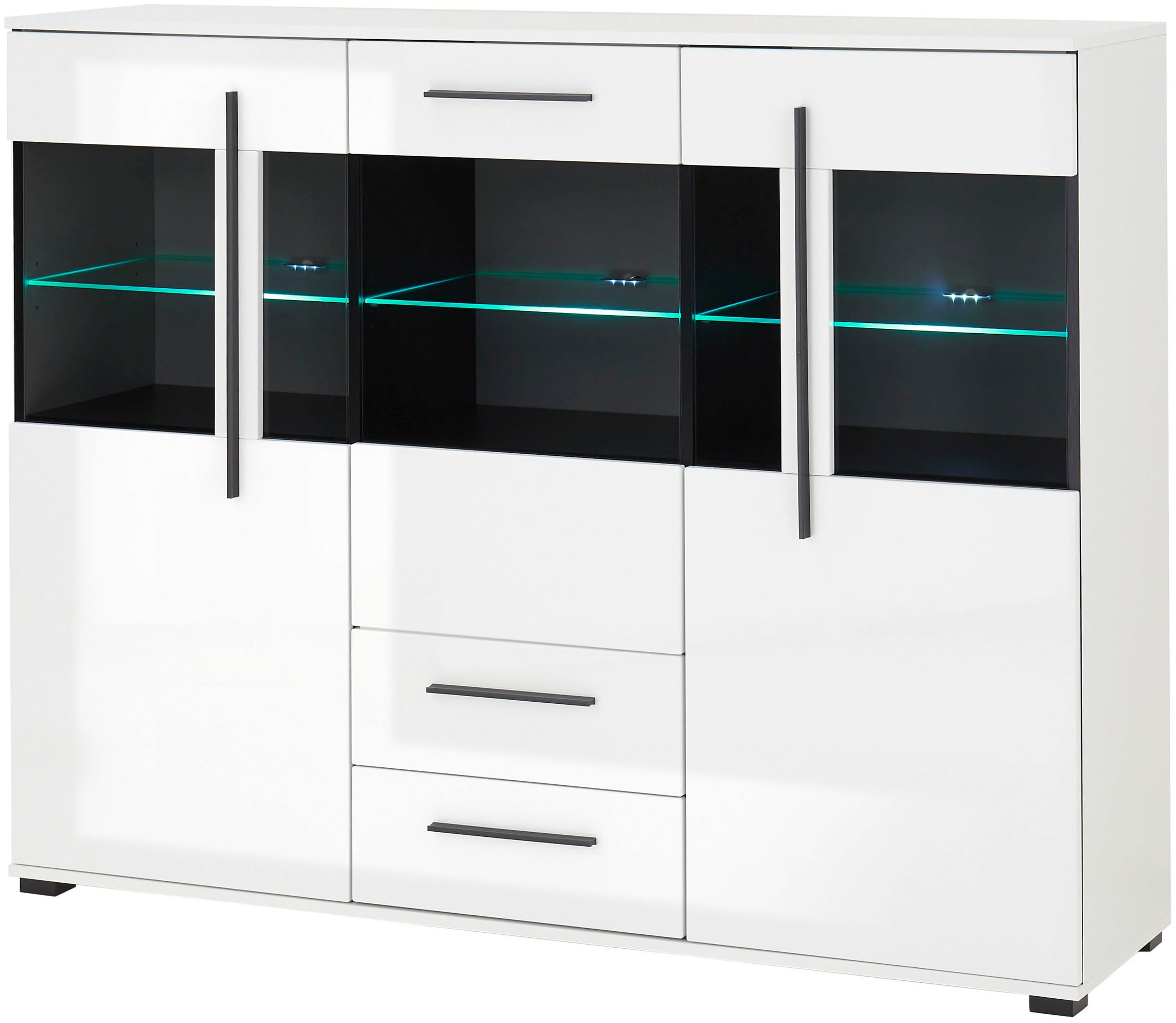 INOSIGN Highboard »Cantara, moderner Schrank, Vitrine in Eiche Dekor oder weiß«, schwarze Stangengriffe, ausreichend Stauraum, vielseitig einsetzbar
