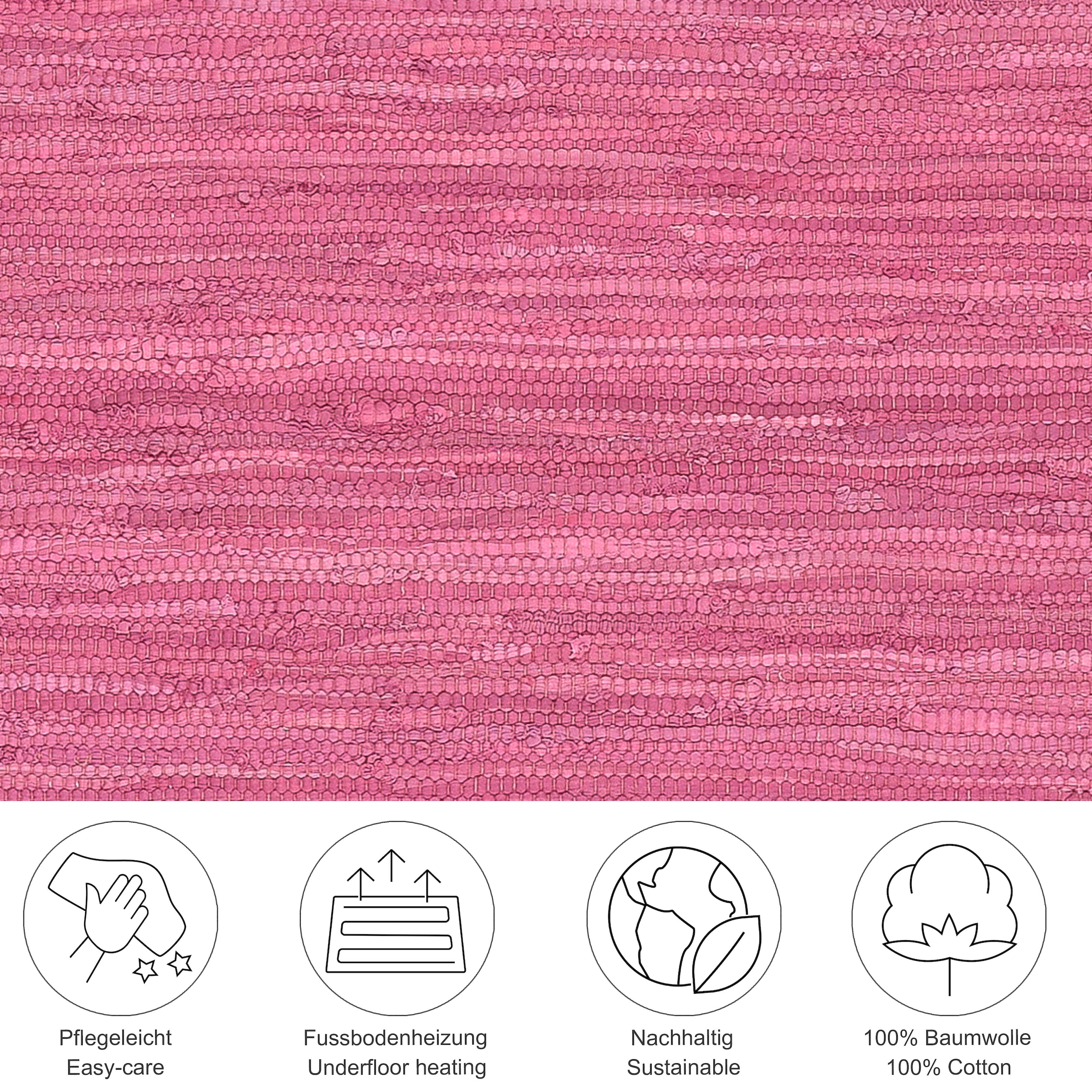 THEKO Teppich »Happy Cotton«, rechteckig, 5 mm Höhe, Handweb Teppich, Flachgewebe, reine Baumwolle, handgewebt, mit Fransen