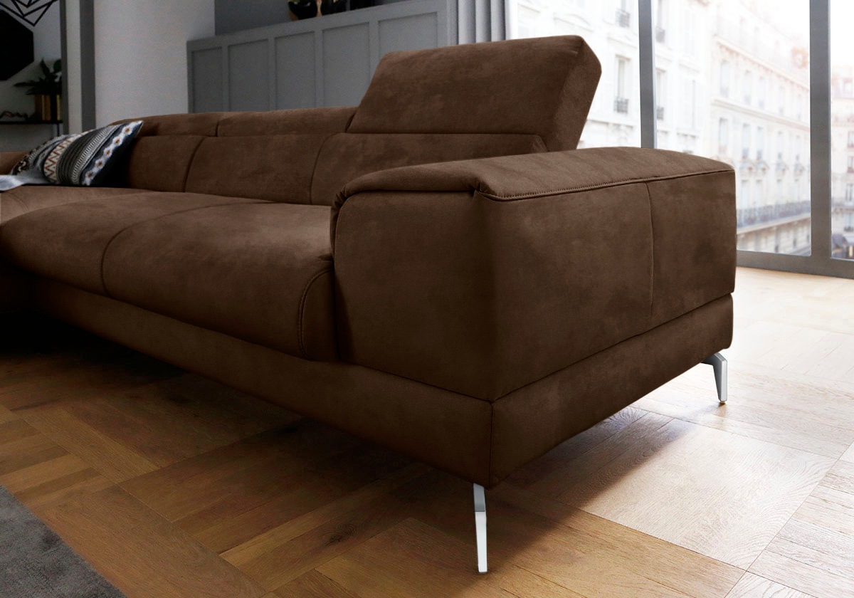 W.SCHILLIG Ecksofa »piedroo, Designsofa mit tollem Sitzkomfort, bequem und elegant, L-Form«, Kopfteilverstellung, wahlweise mit Sitztiefenverstellung, Breite 303cm