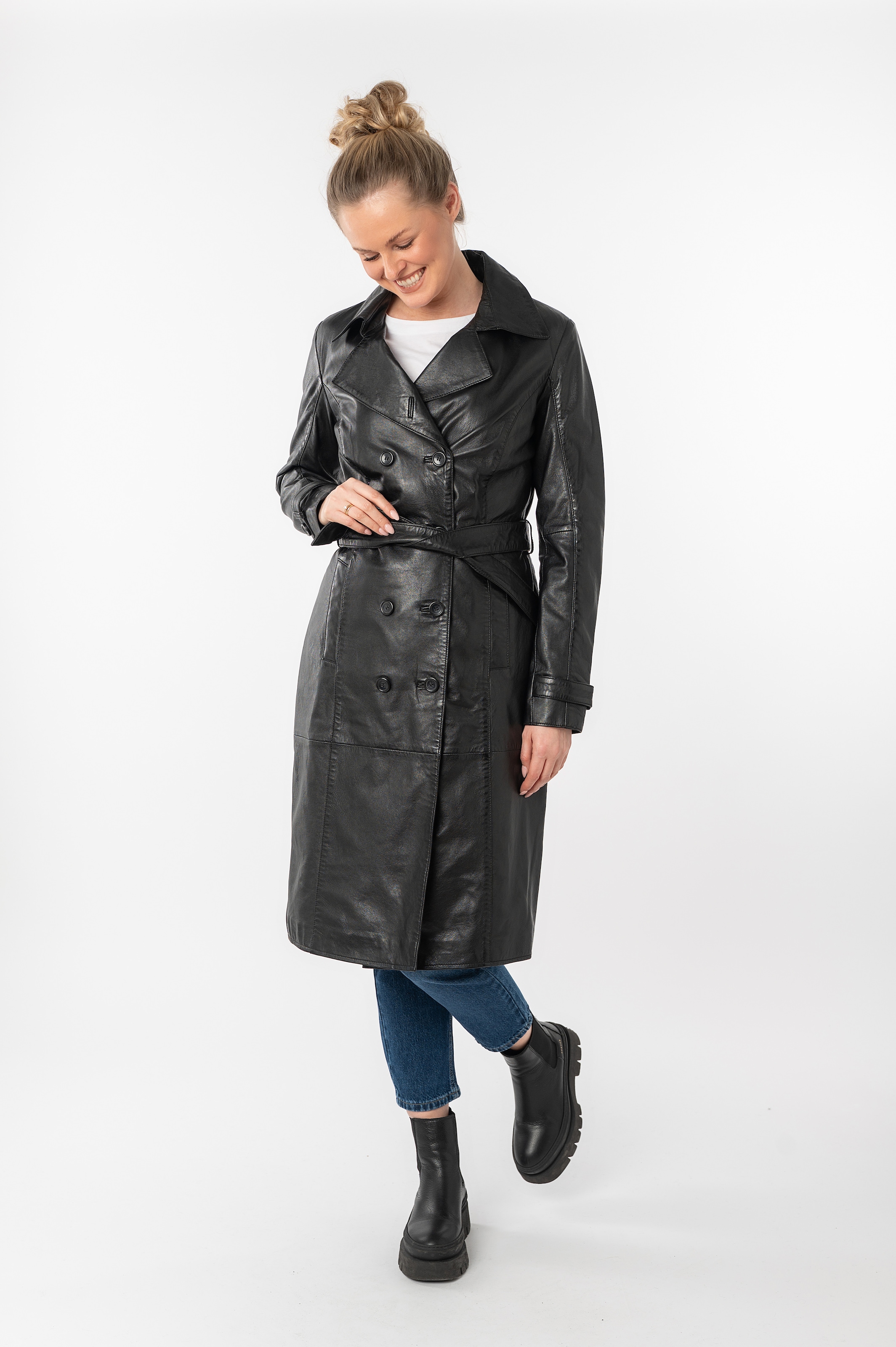 Mauritius Ledermantel »GWTaruh OT«, (2 tlg.), femininer Leder-Trenchcoat mit Bindegürtel