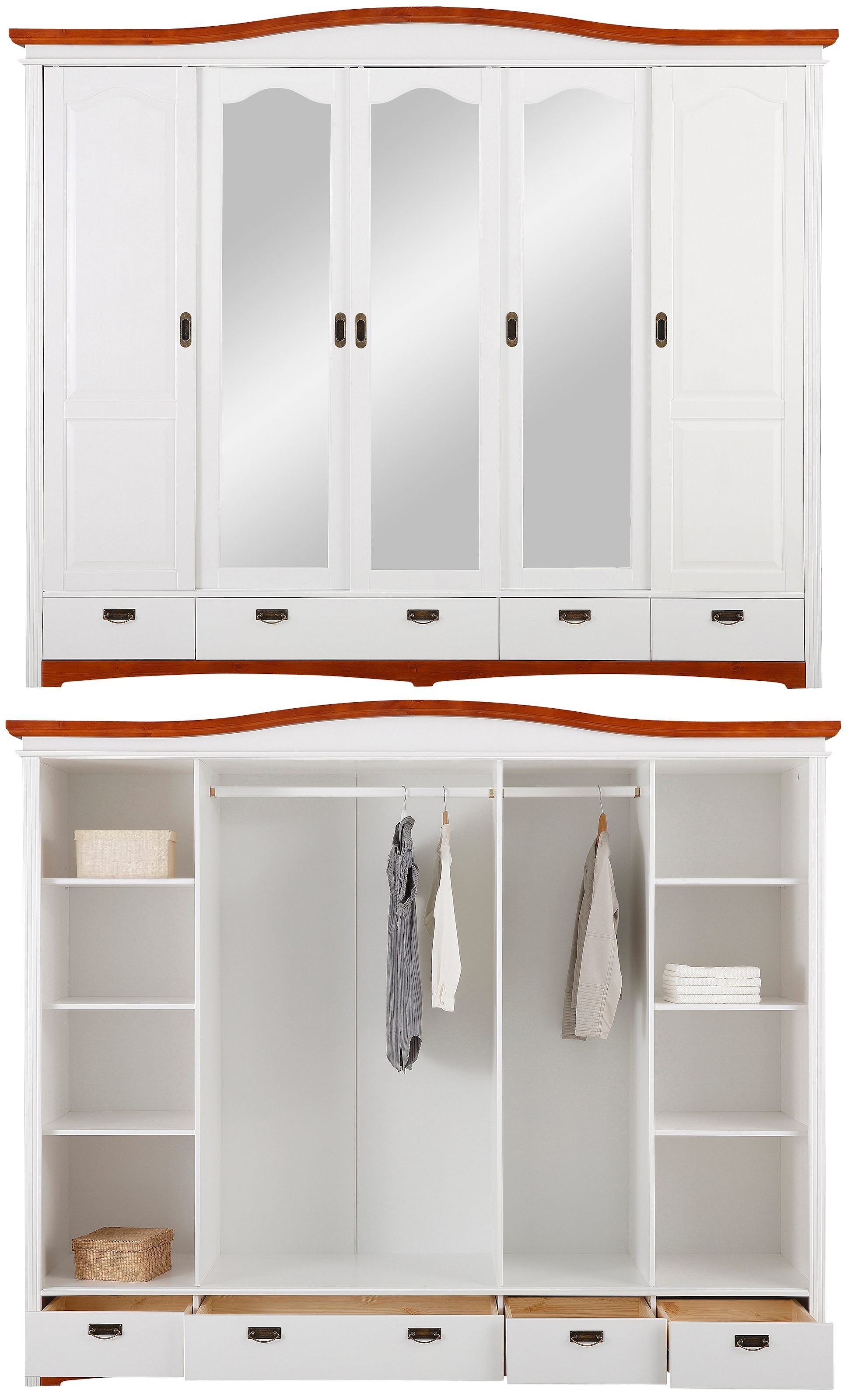 Home affaire Schlafzimmer-Set »"Konrad", komplettes Schlafzimmer mit großem Schrank«, (Set, 4 tlg., Kleiderschrank 5 türig mit Schubladen, 2 Nachttische, Bett 180x200cm), mit 5-trg. Kleiderschrank, Bett 180/200 cm und 2 Nachttischen