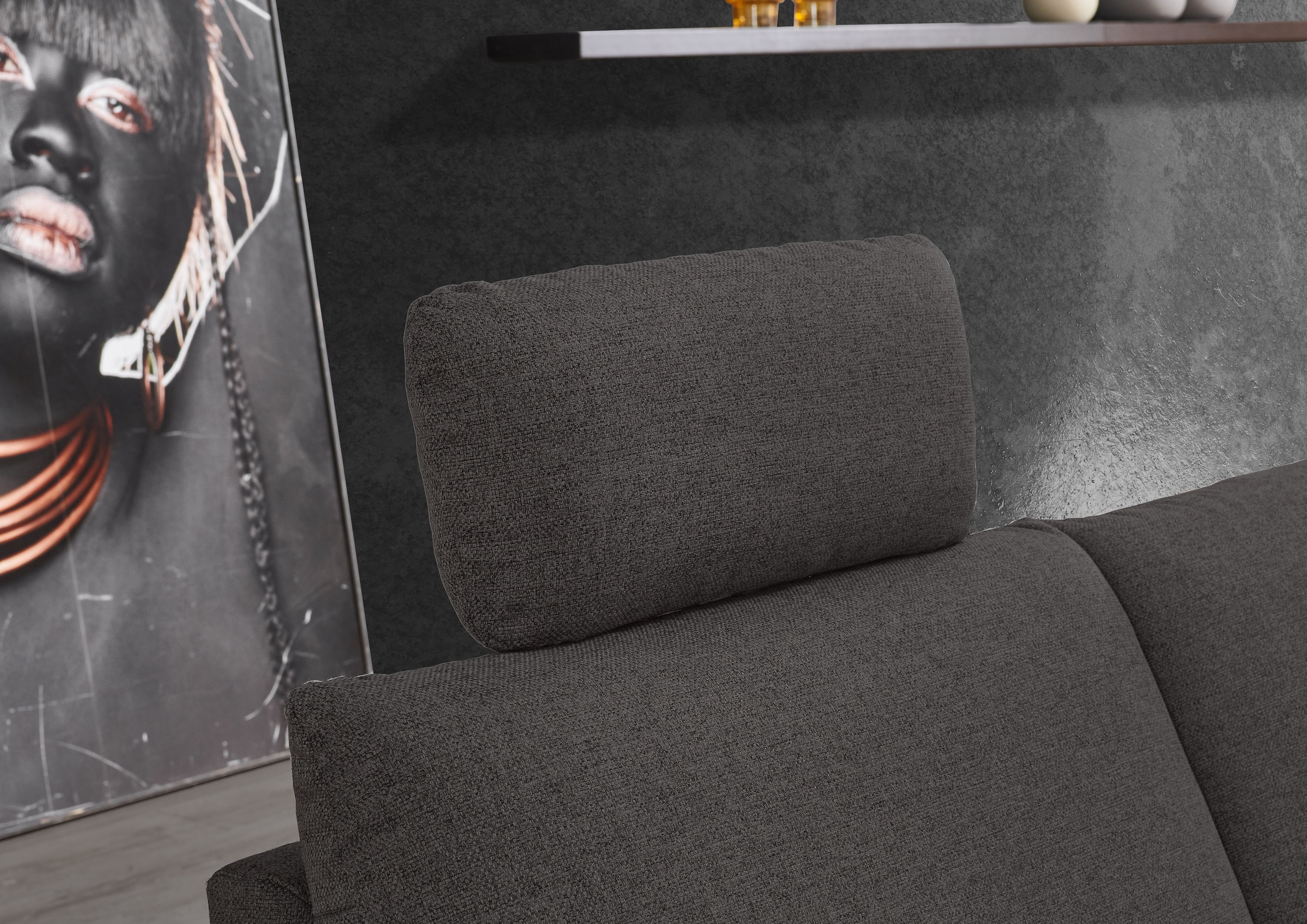Places of Style Ecksofa »Sarsina: mit Tonnentaschen-Federkern, perfekt zum Entspannen L-Form«, inklusive 2 motorischen Relaxfunktionen mit Herz-Waage-Beschlag