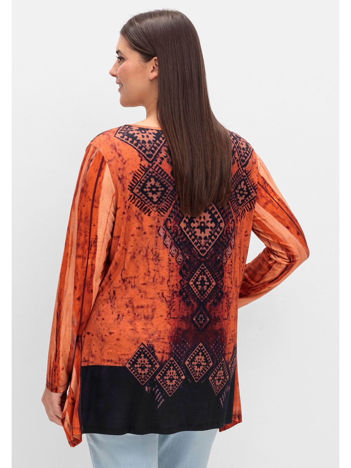 Sheego Langarmshirt »Große Größen«, im Ethno-Stil, mit Zipfelsaum