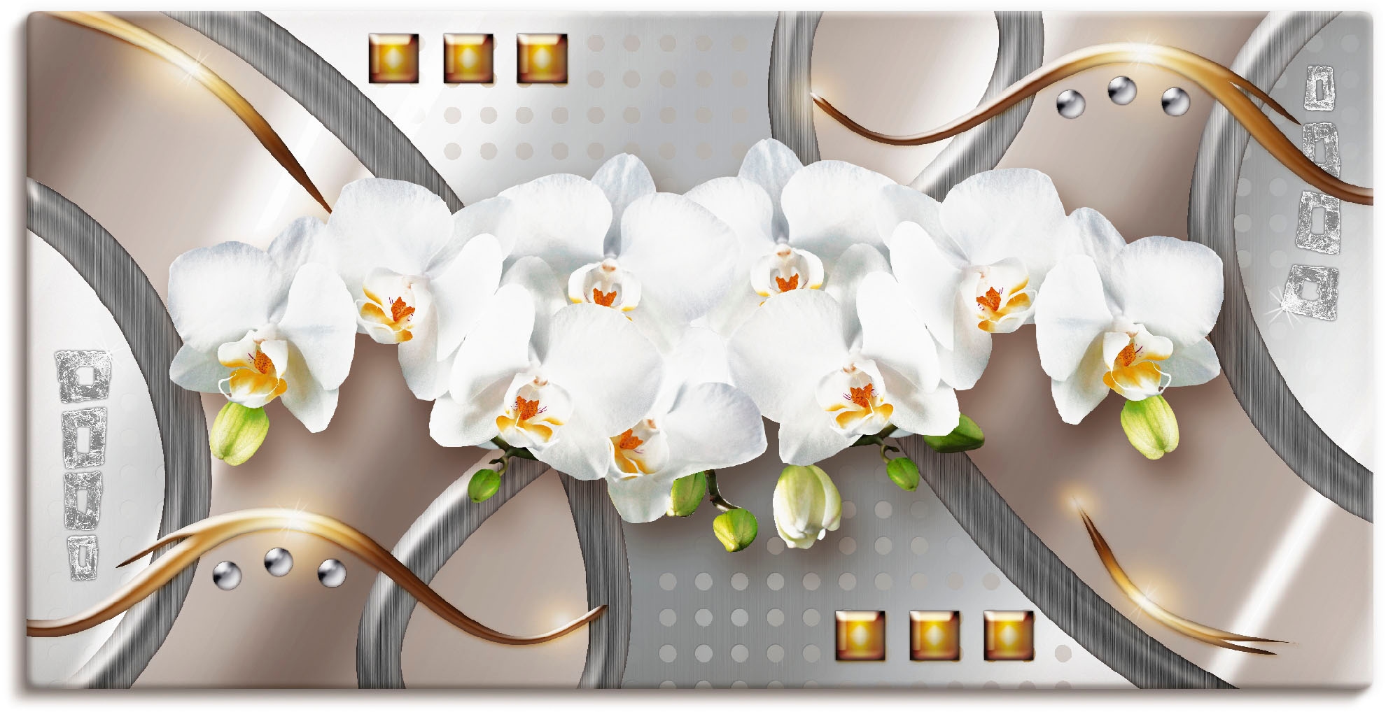 Artland Wandbild "Orchideen mit Elementen" Blumen 1 Stk. tlg. als Leinwandb günstig online kaufen